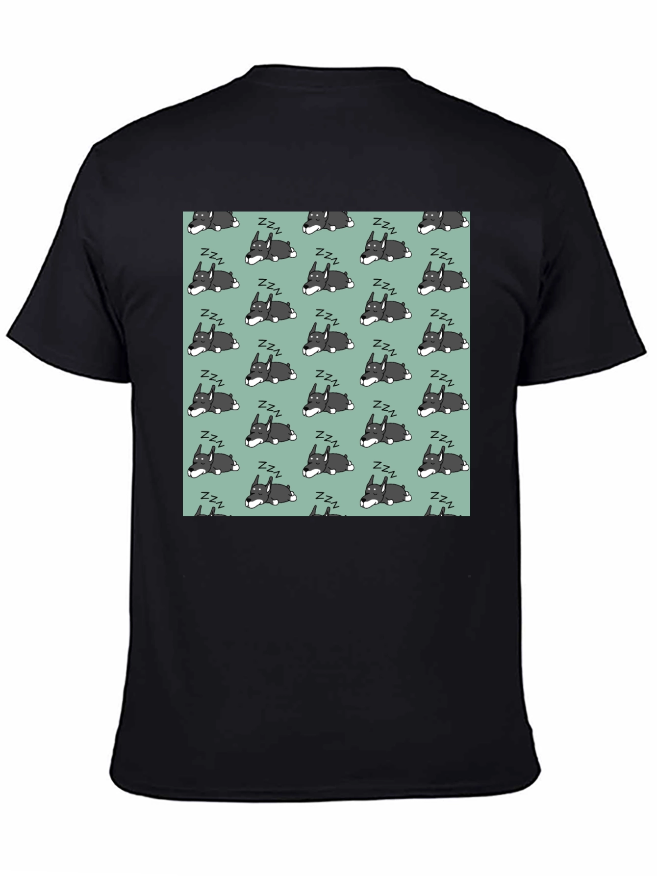 Sleeping Dog Pattern T-Shirt - Black
