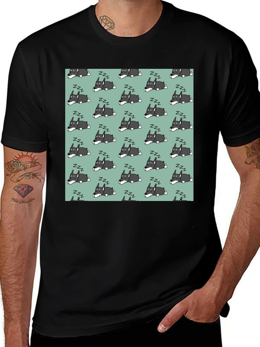 Sleeping Dog Pattern T-Shirt - Black