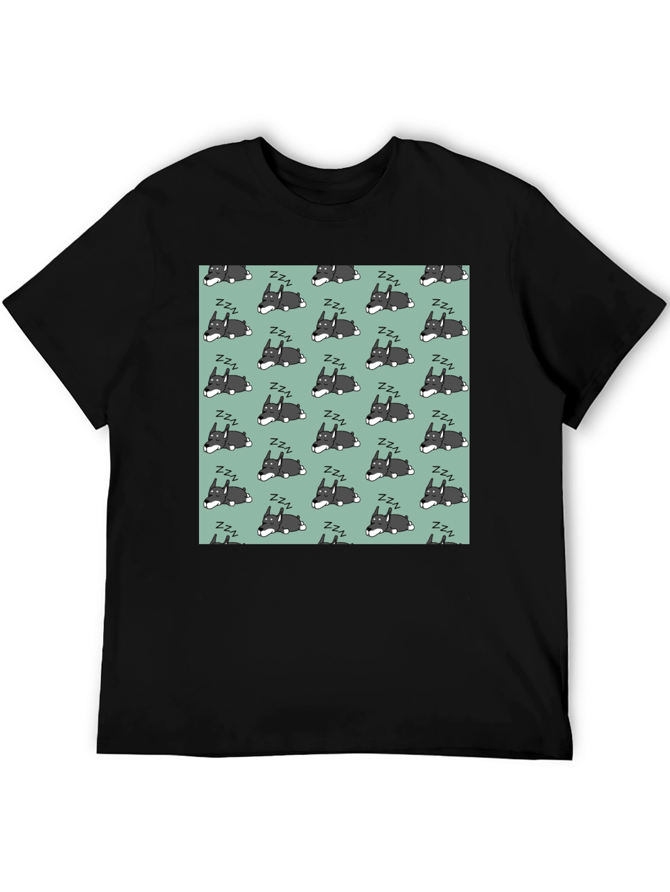 Sleeping Dog Pattern T-Shirt - Black