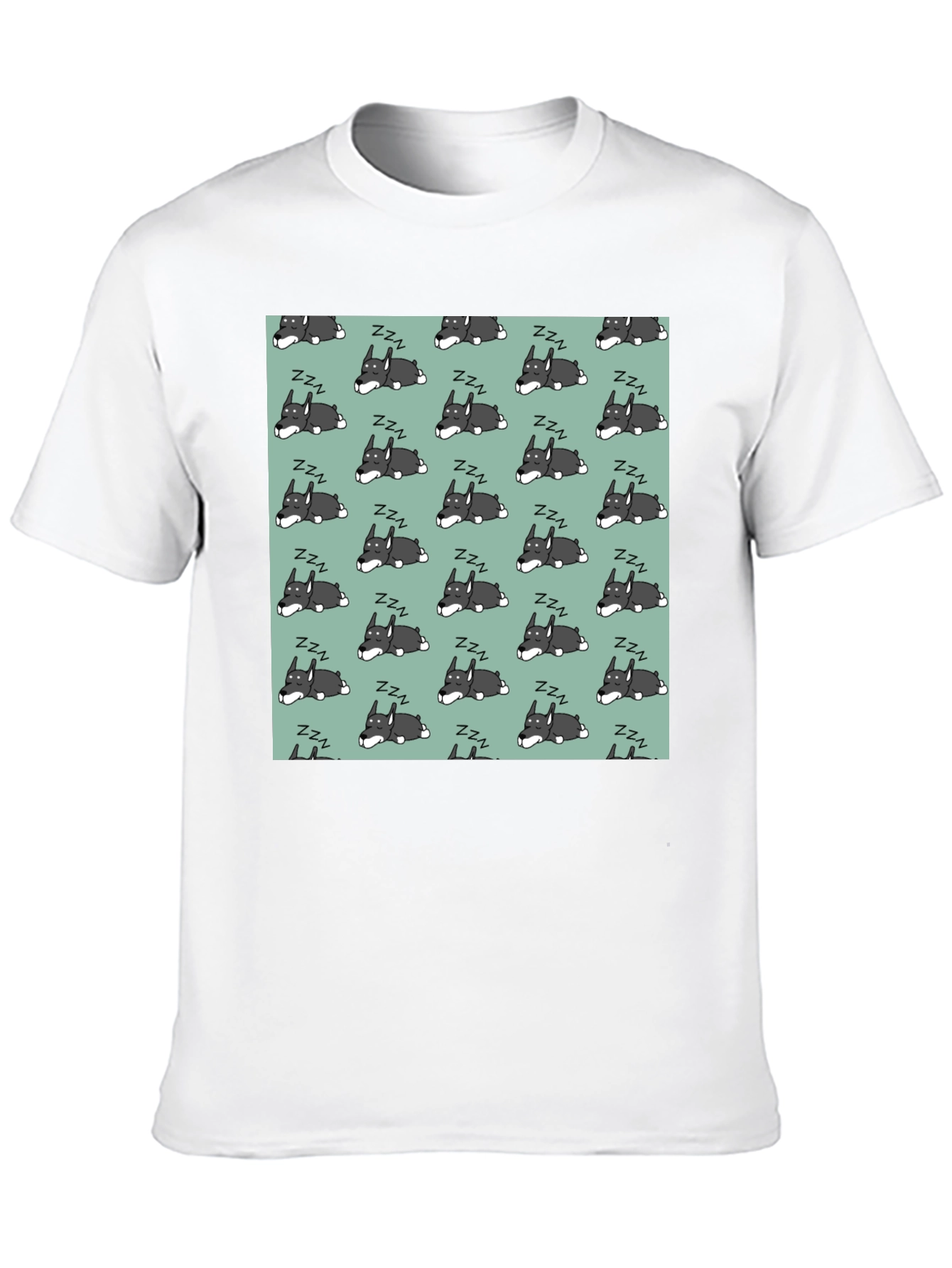 Sleeping Dog Pattern T-Shirt - Black