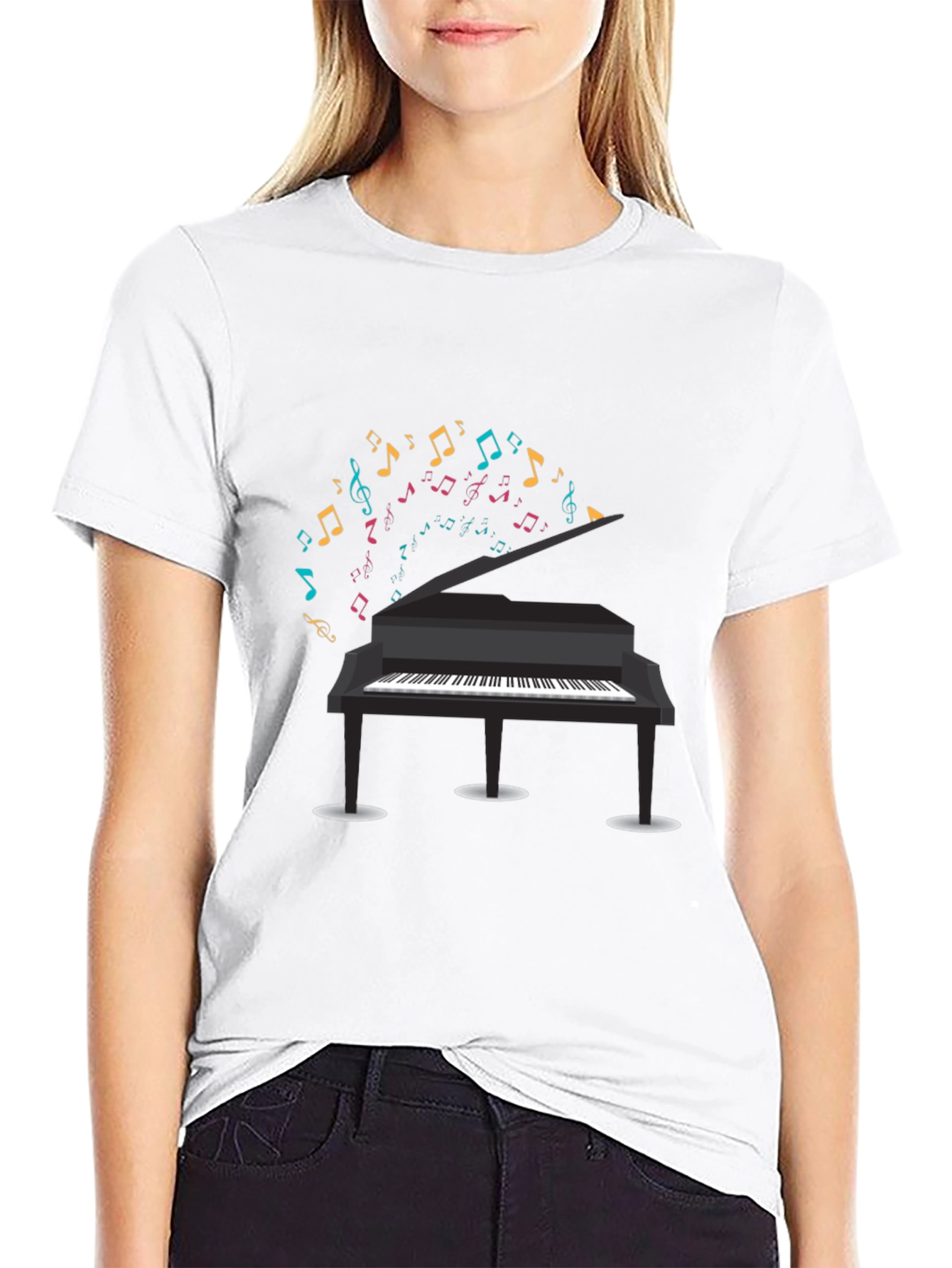 Piano Music Notes Graphic Black T-Shirt