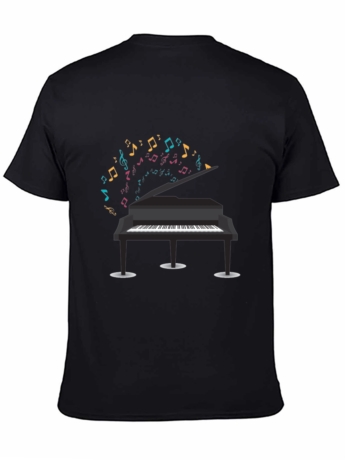 Piano Music Notes Graphic Black T-Shirt