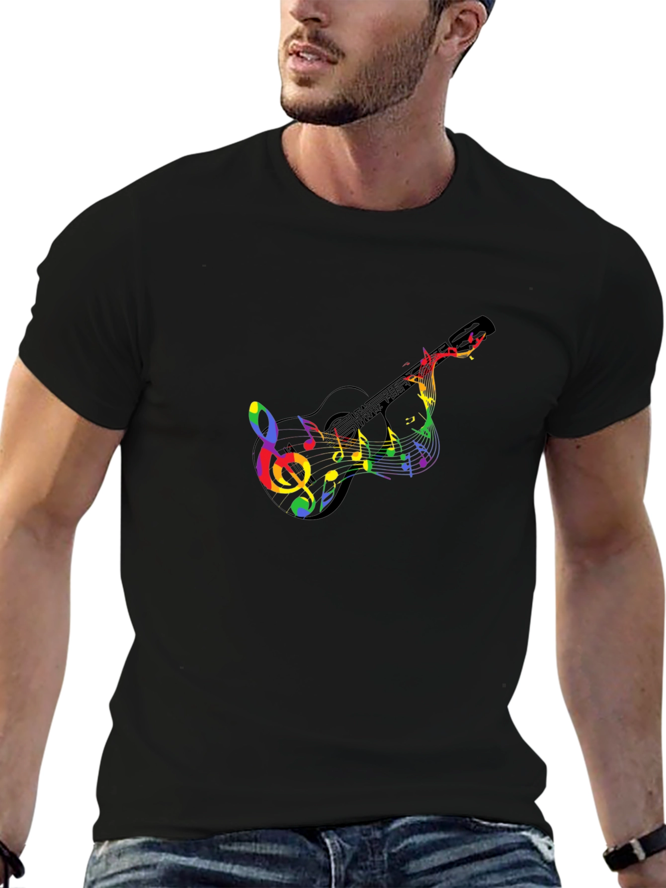Rainbow Music Guitar Graphic T-Shirt