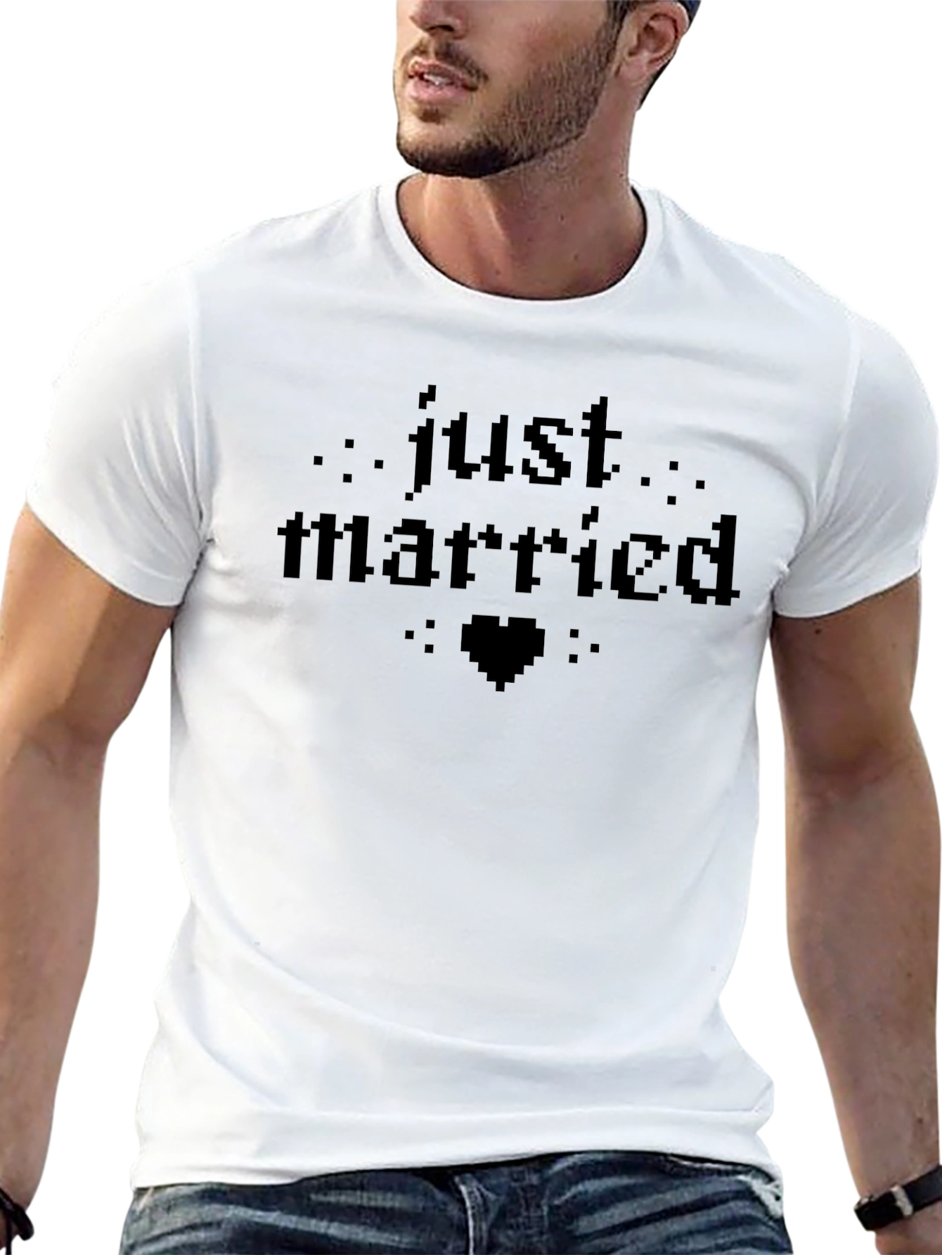 Just Married Pixel Heart T-Shirt - Black