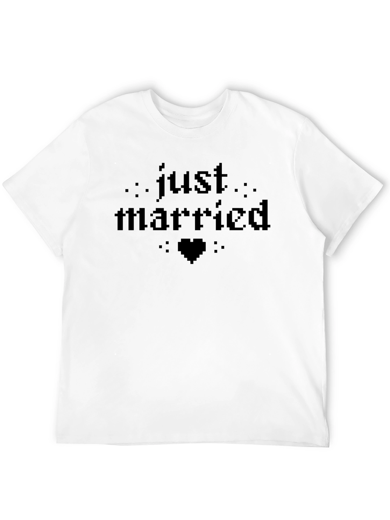 Just Married Pixel Heart T-Shirt - Black