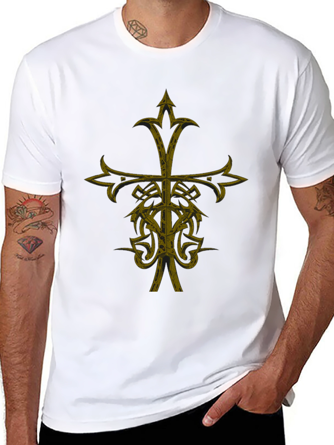 Gothic Cross Graphic Print Black T-Shirt