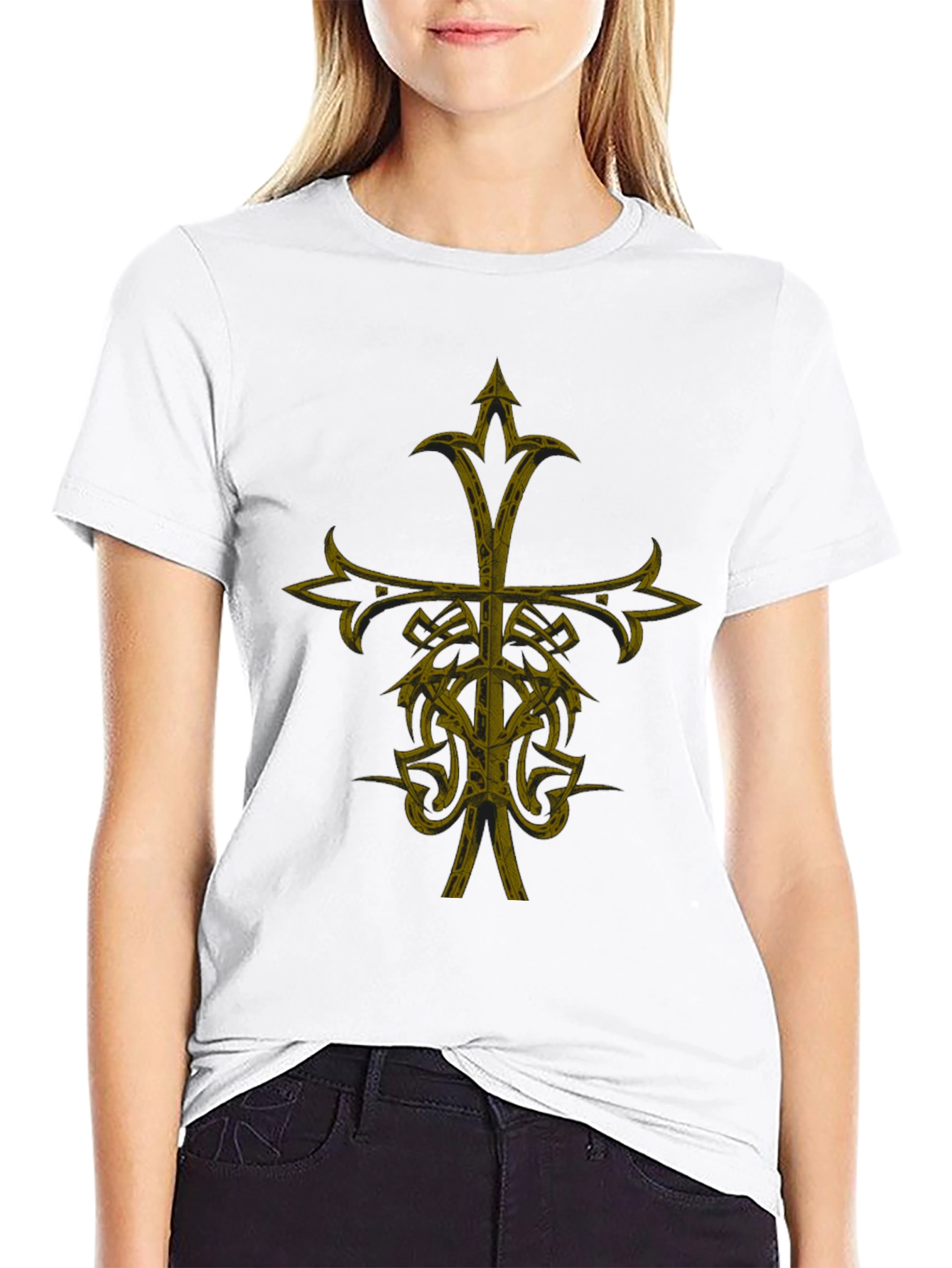 Gothic Cross Graphic Print Black T-Shirt