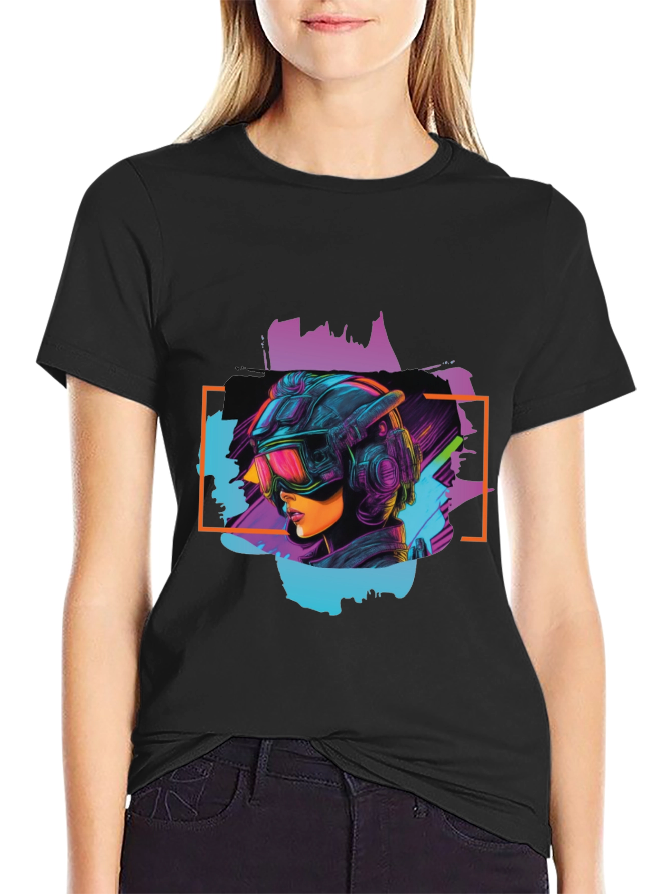 Cyberpunk Girl Black T-Shirt