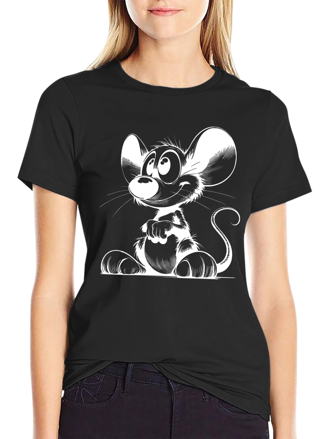 Cartoon Mouse Graphic Black T-Shirt