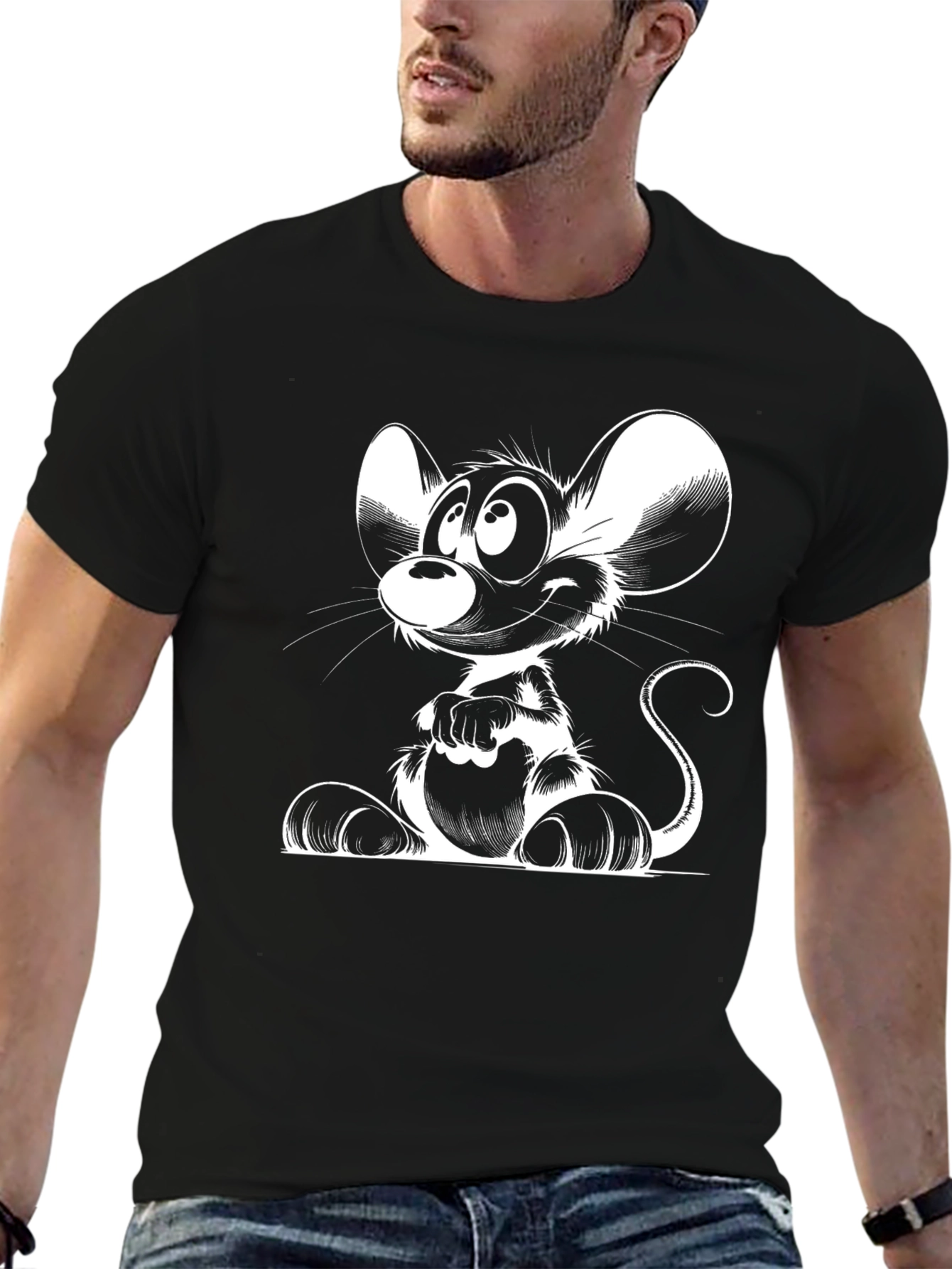Cartoon Mouse Graphic Black T-Shirt