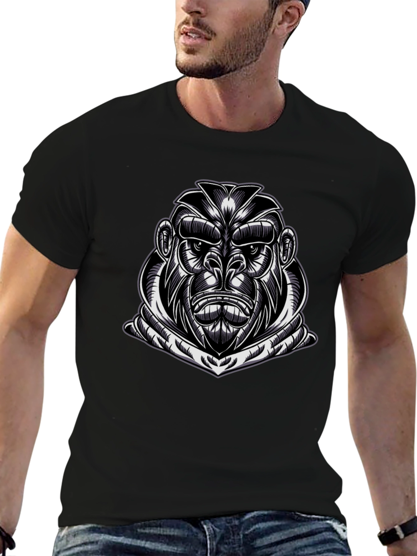 Mens Black Gorilla Graphic T-Shirt
