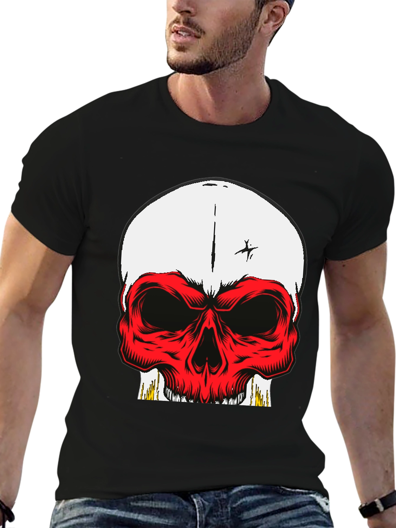 Skull Graphic Tee - Bold Red Design