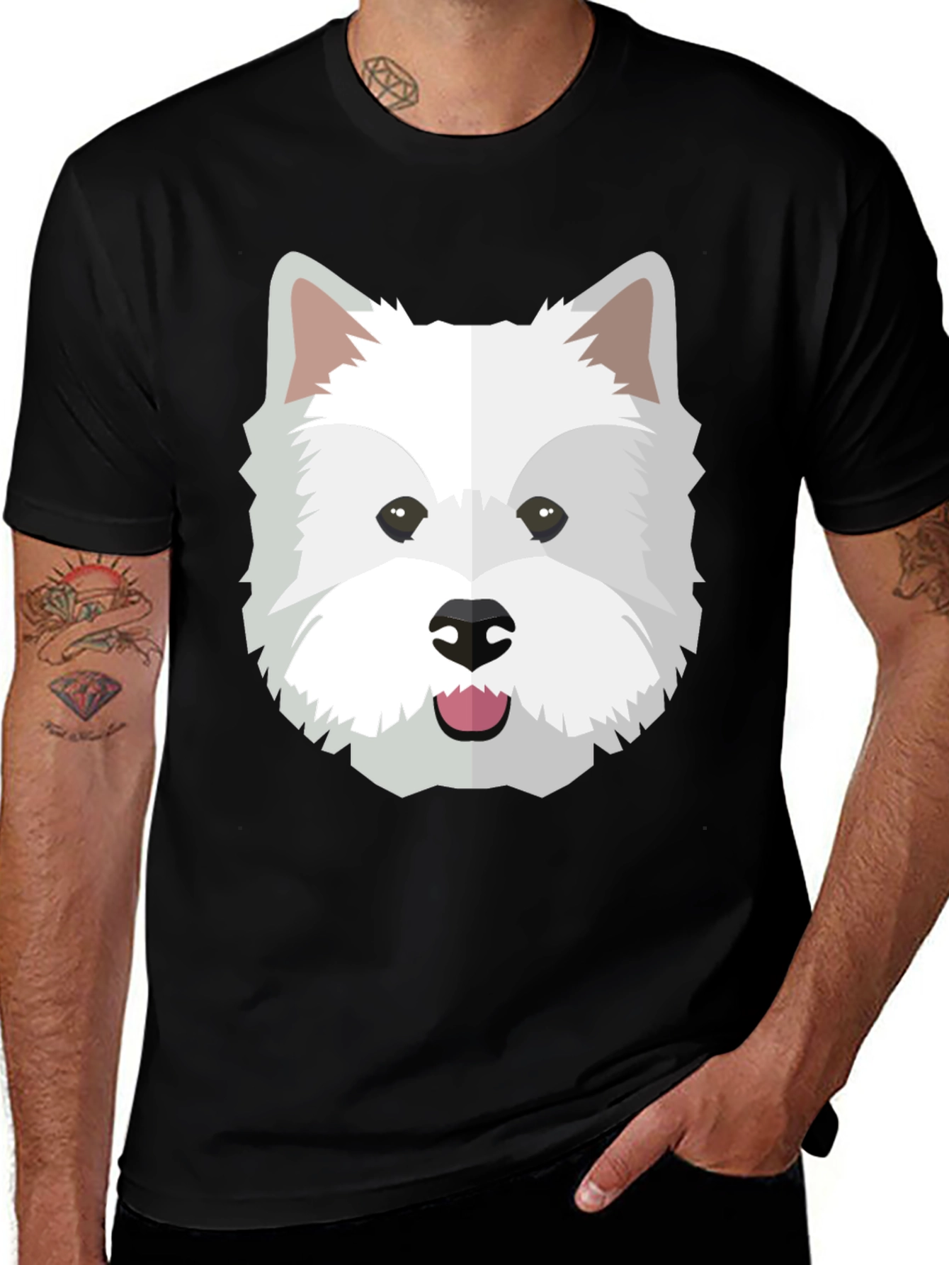 Cute Westie Dog Graphic Tee - Black Casual Shirt