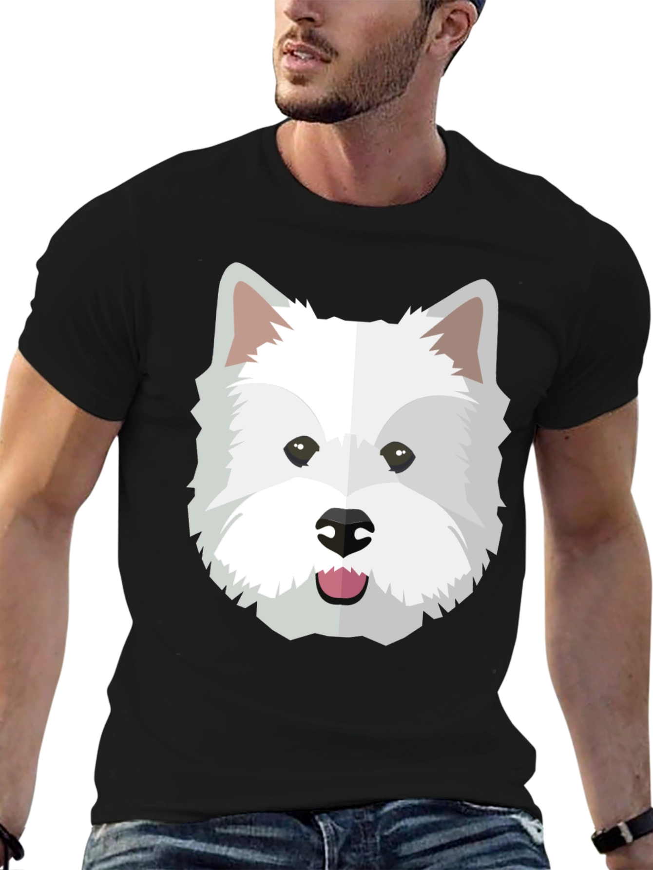 Cute Westie Dog Graphic Tee - Black Casual Shirt