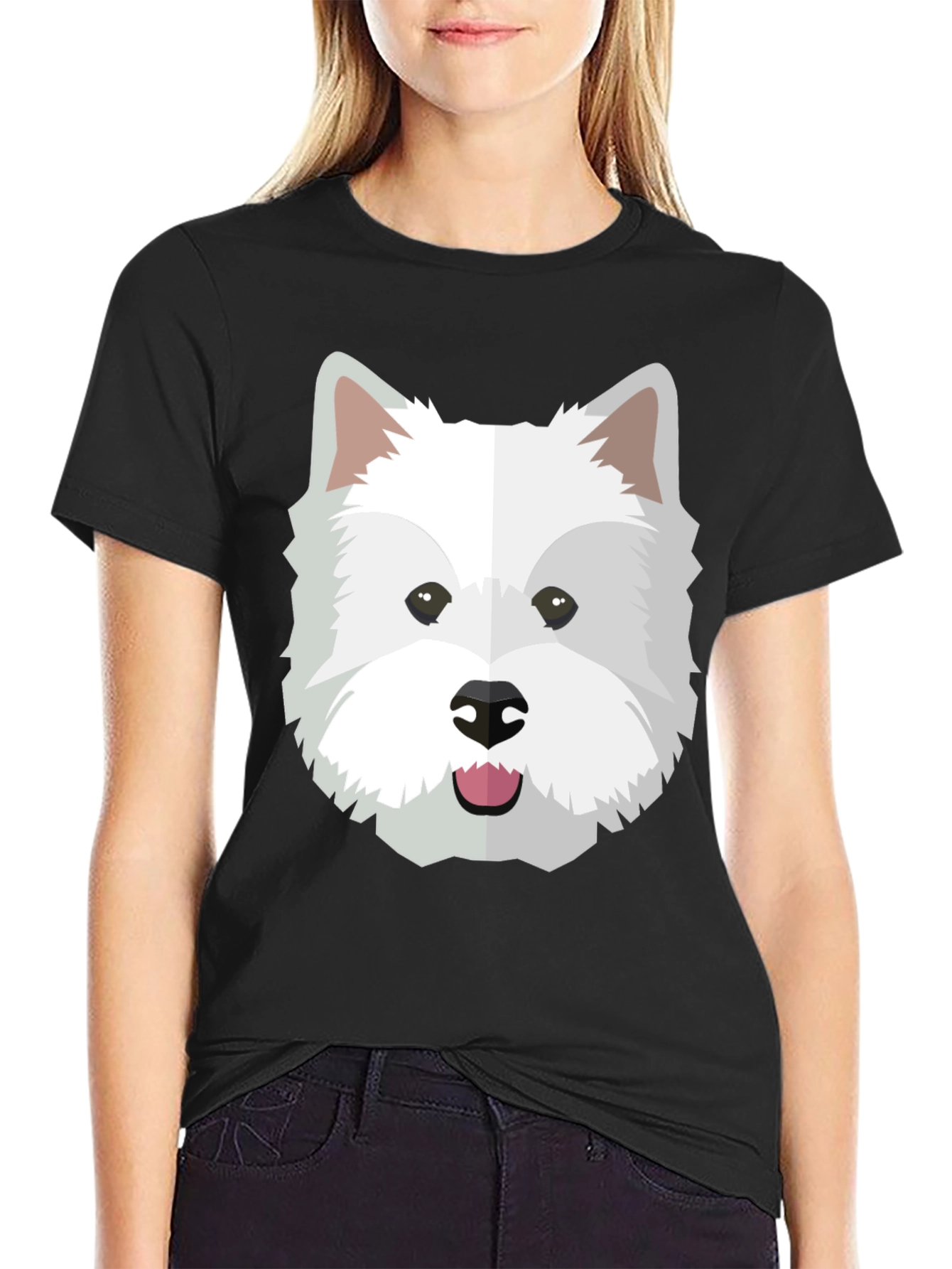 Cute Westie Dog Graphic Tee - Black Casual Shirt