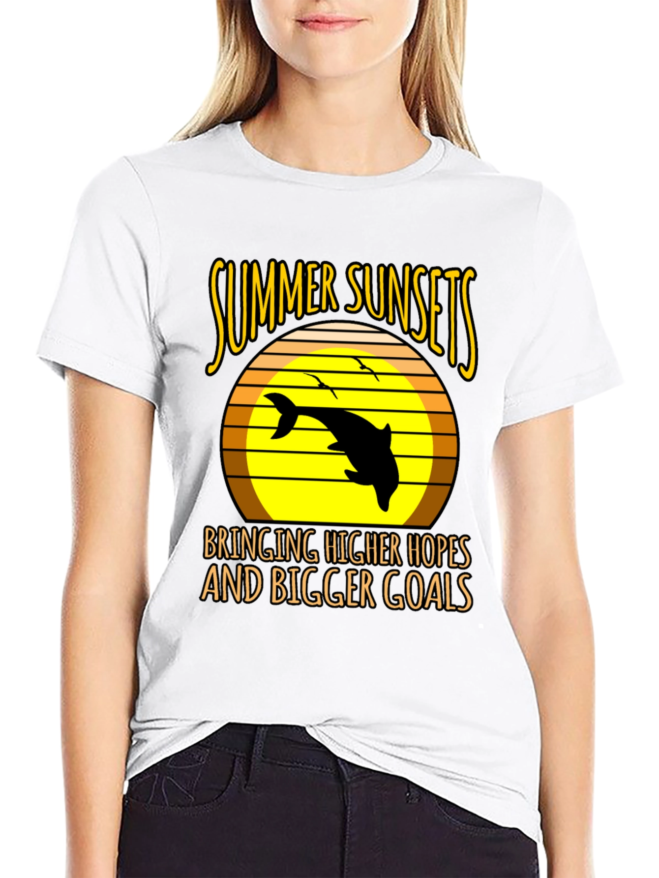 Summer Sunset Dolphin Graphic Tee