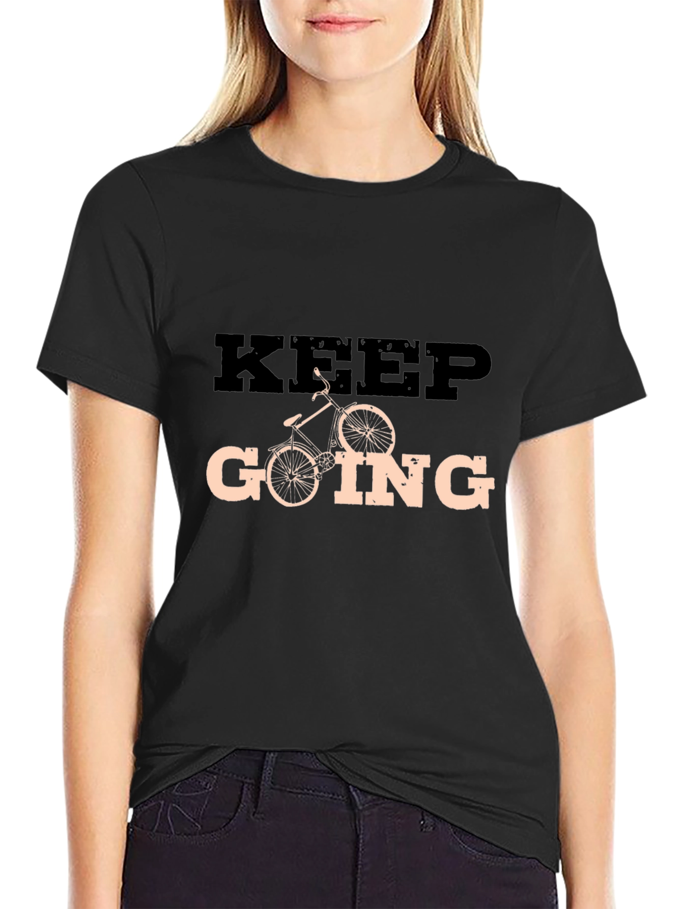 Keep Going Cycling Graphic Tee - Motivational Black T-Shirt