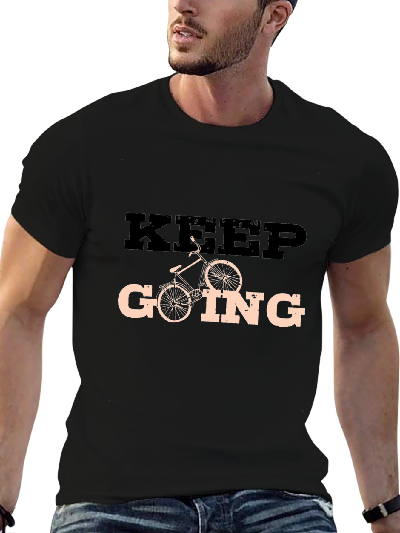 Keep Going Cycling Graphic Tee - Motivational Black T-Shirt