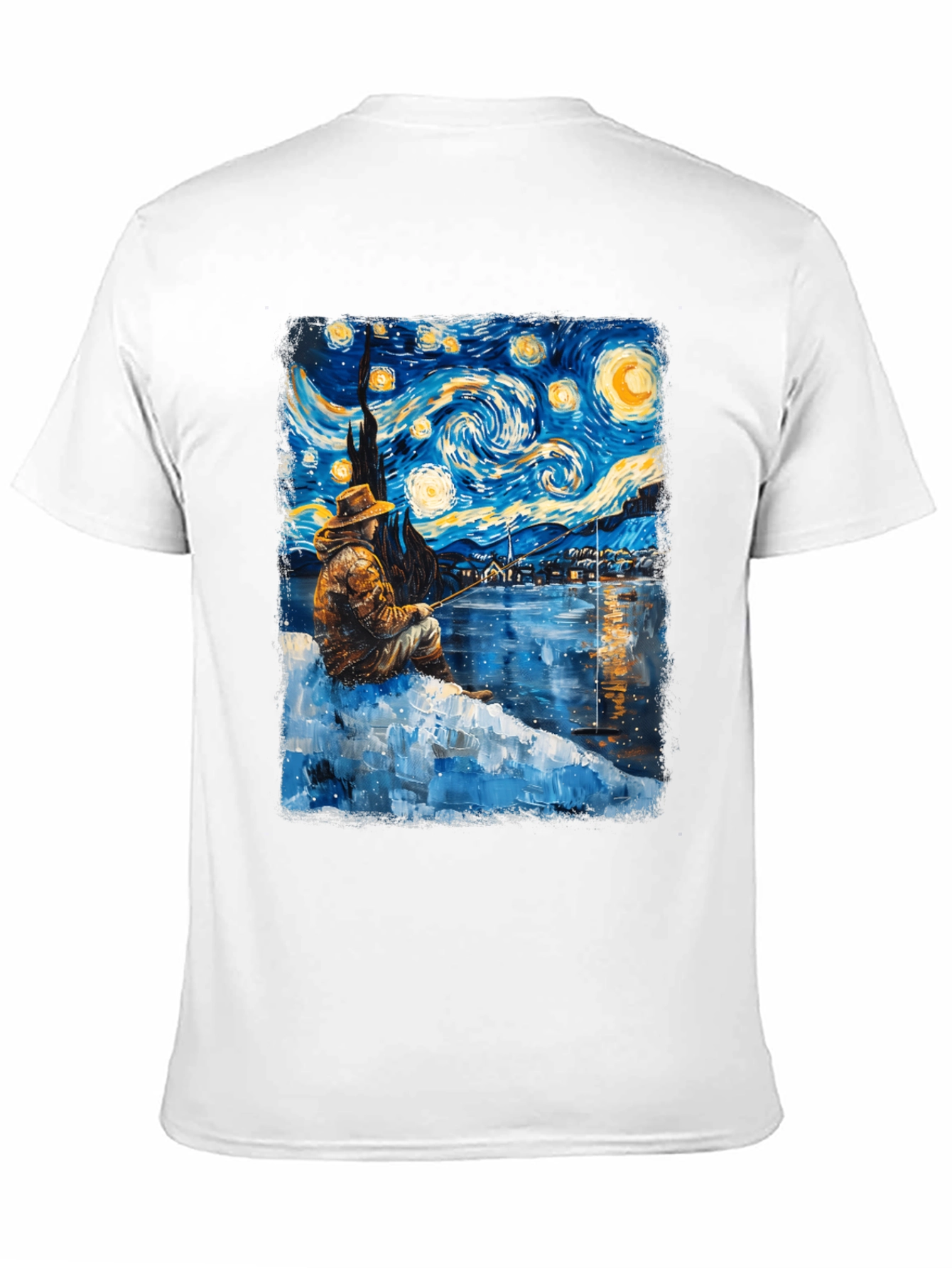 Starry Night Fisherman Graphic T-Shirt