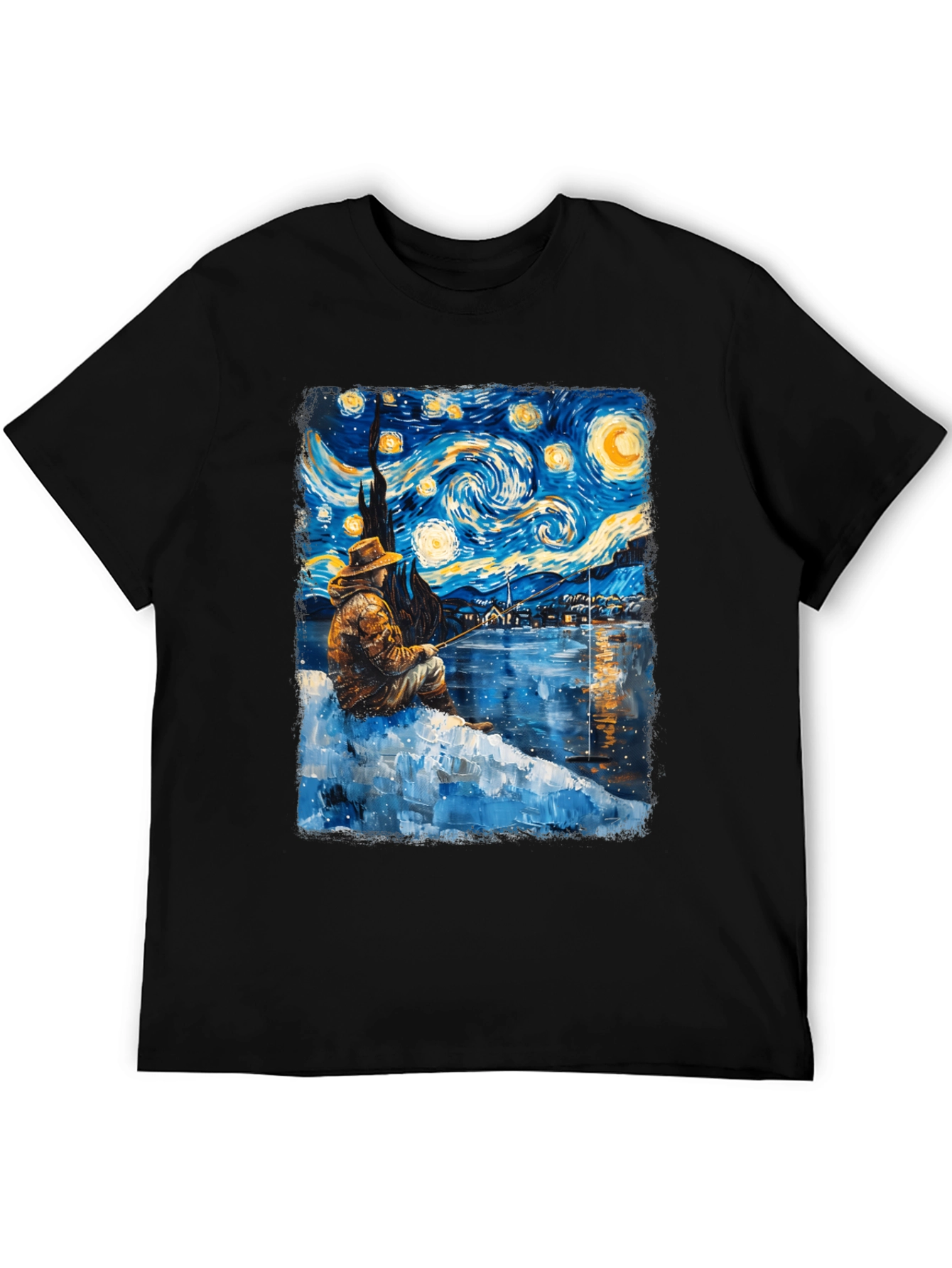 Starry Night Fisherman Graphic T-Shirt