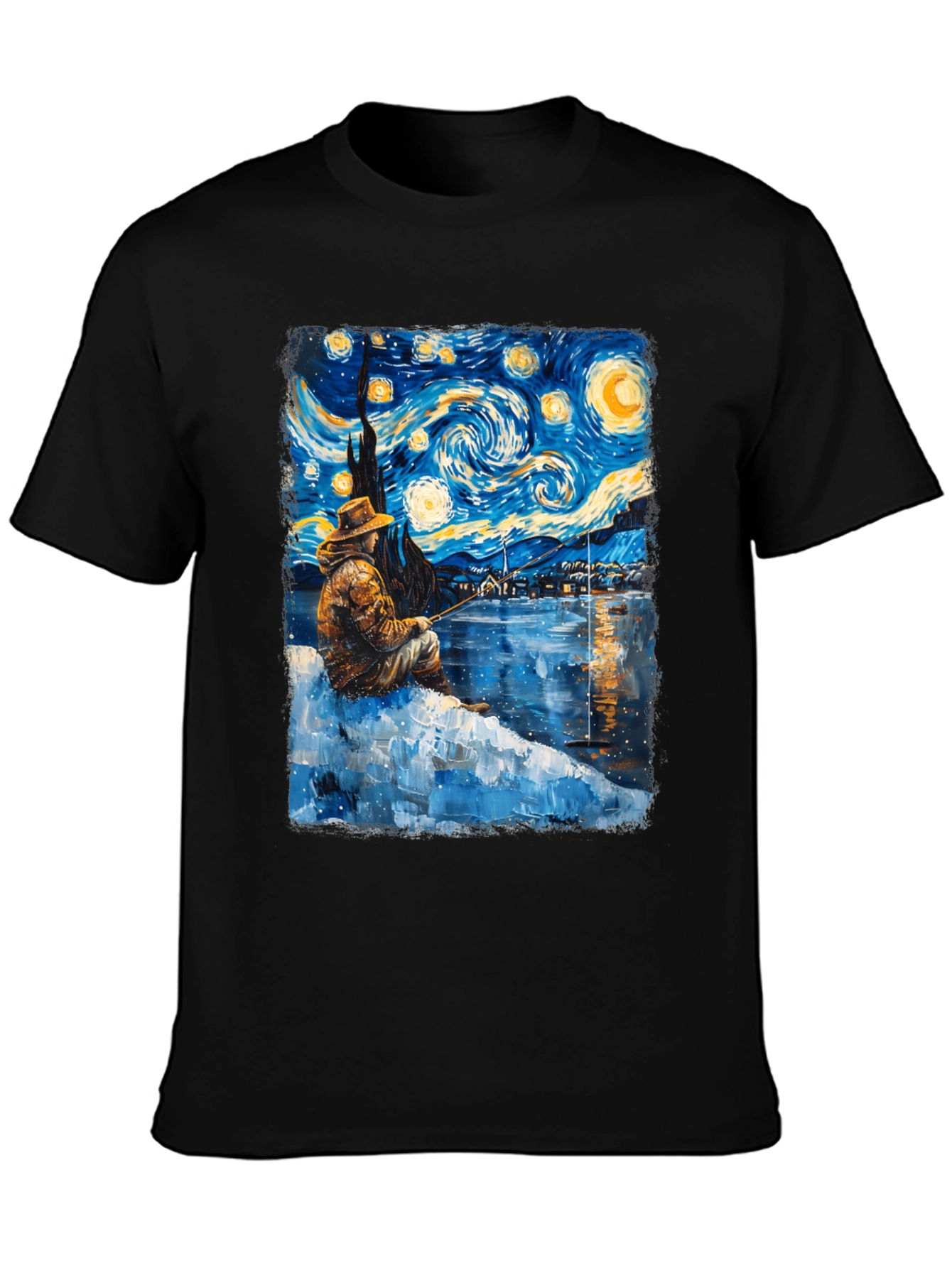 Starry Night Fisherman Graphic T-Shirt