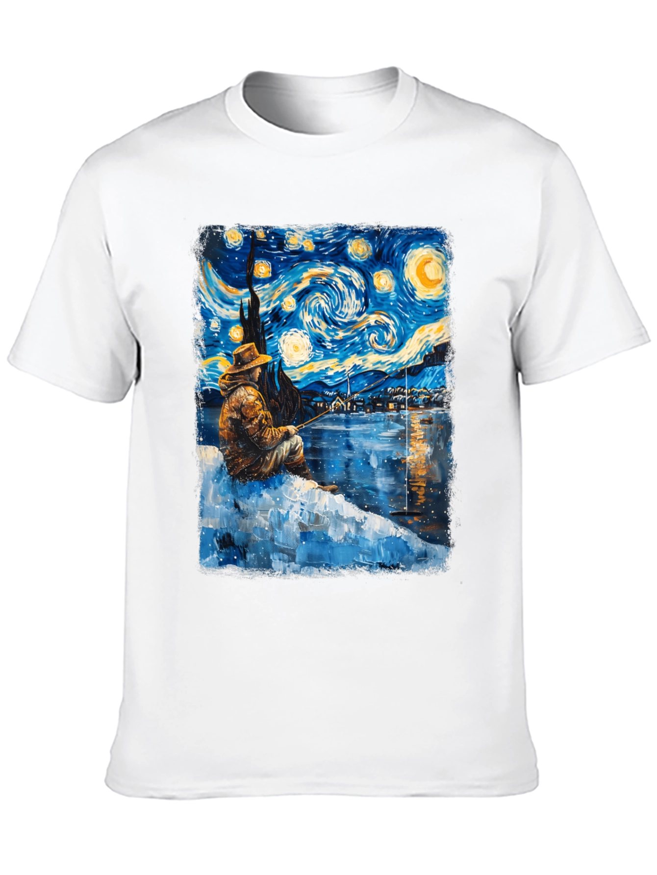 Starry Night Fisherman Graphic T-Shirt