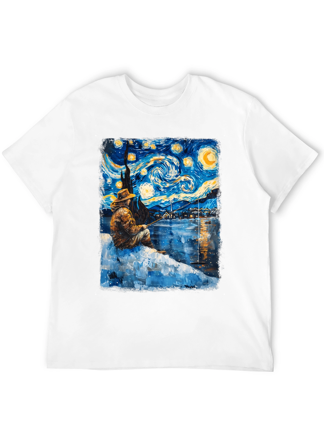 Starry Night Fisherman Graphic T-Shirt