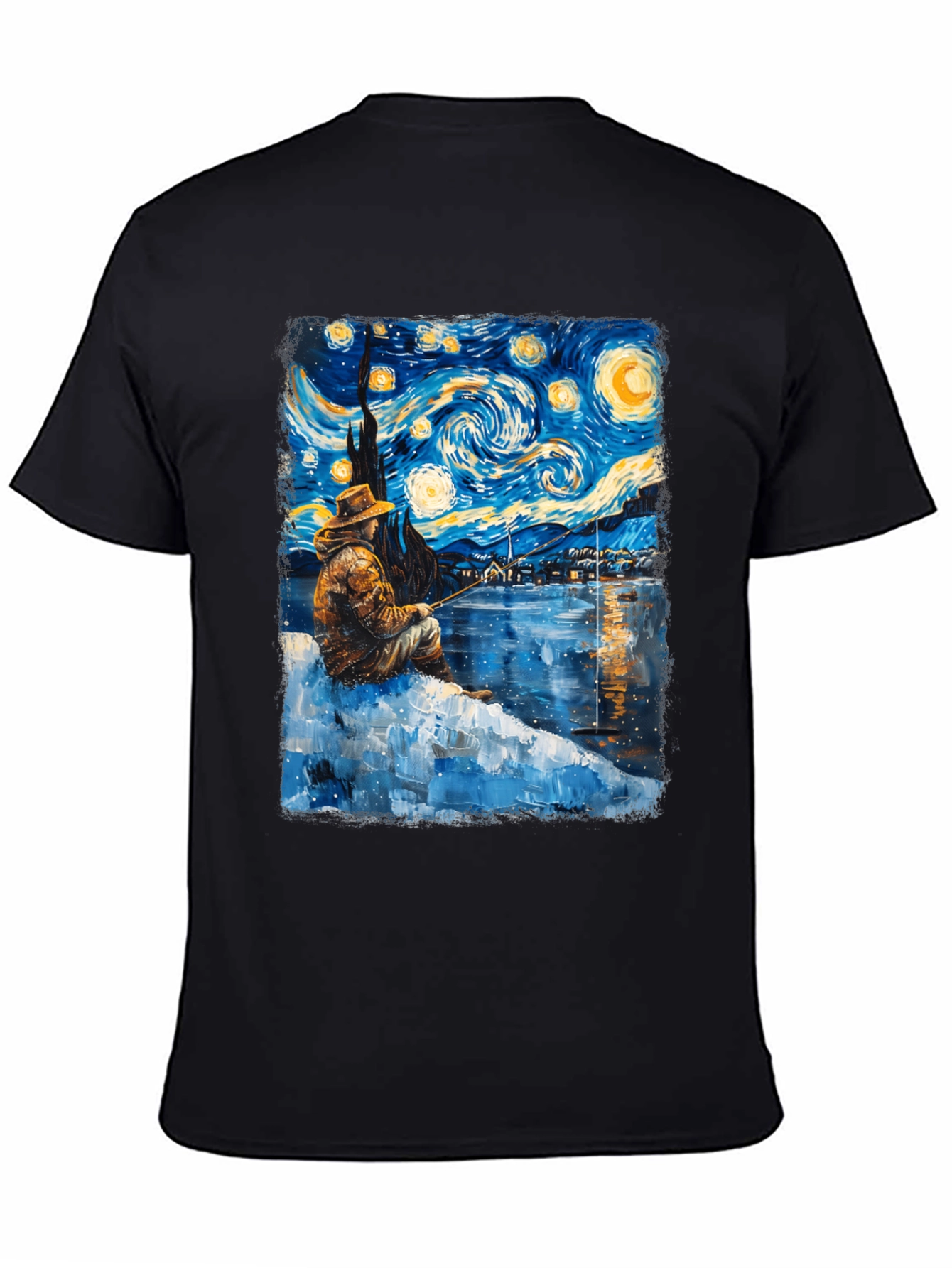 Starry Night Fisherman Graphic T-Shirt