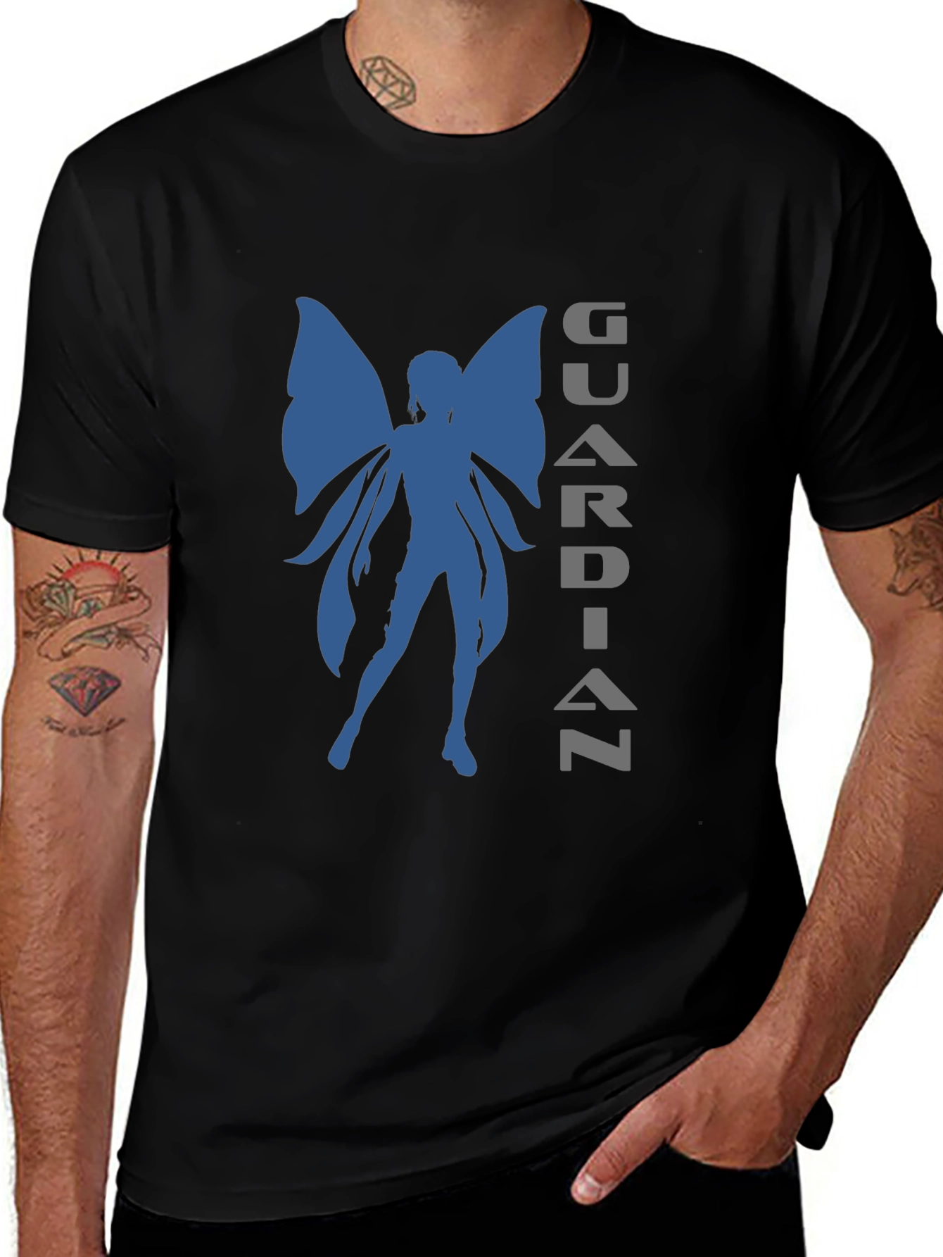 Guardian Fairy Graphic Tee - Stylish Black T-Shirt