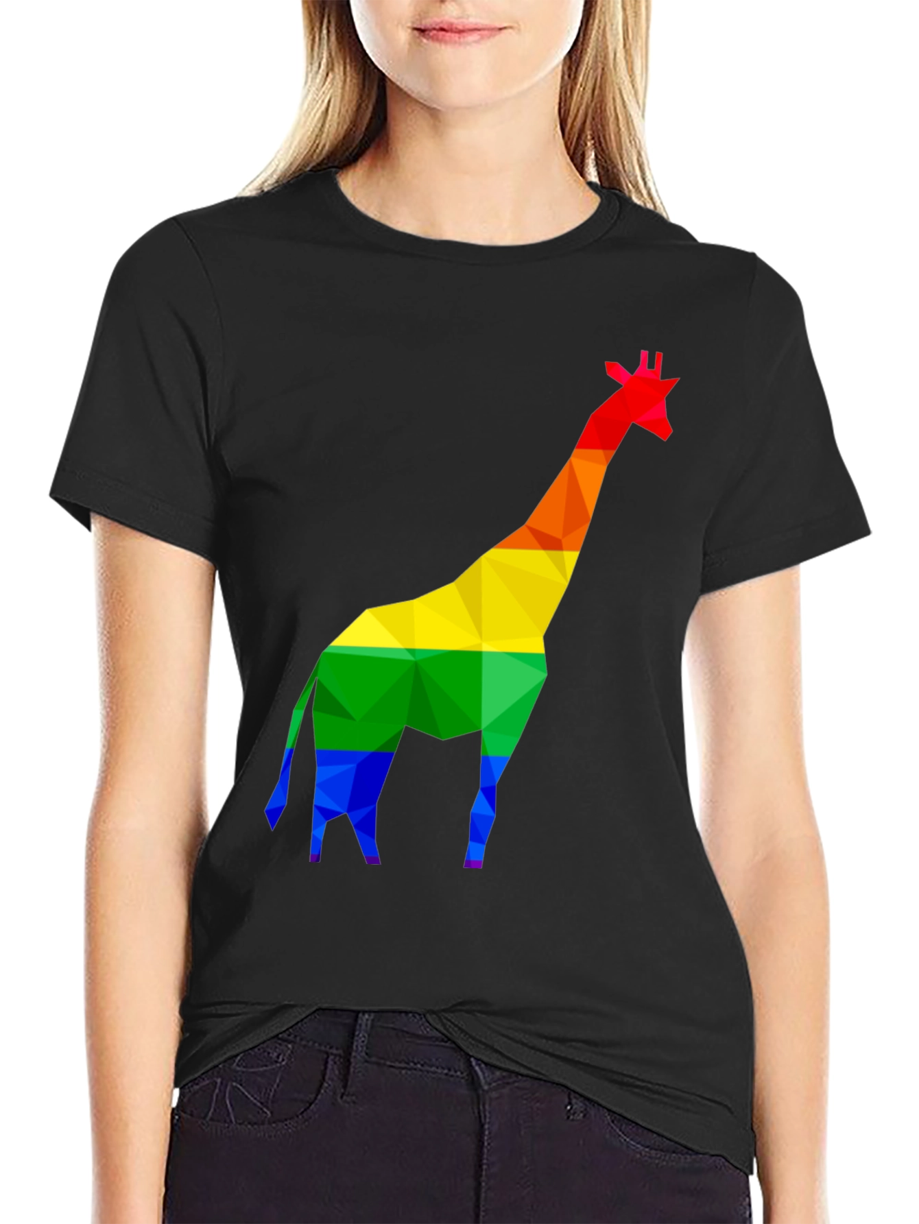 Rainbow Giraffe Graphic Tee - Black