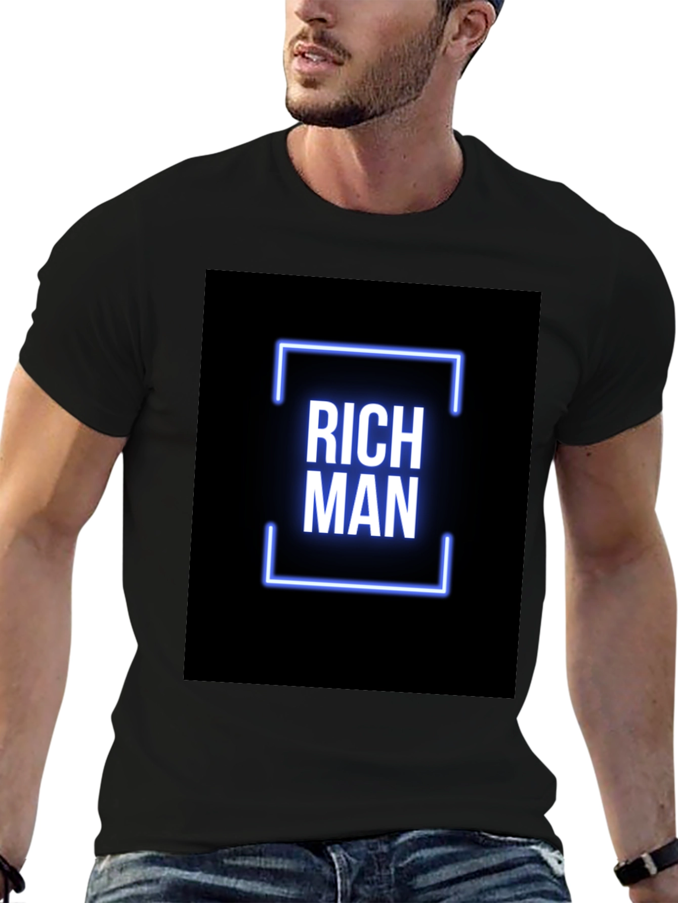 Rich Man Graphic Tee - Black Crew Neck T-Shirt