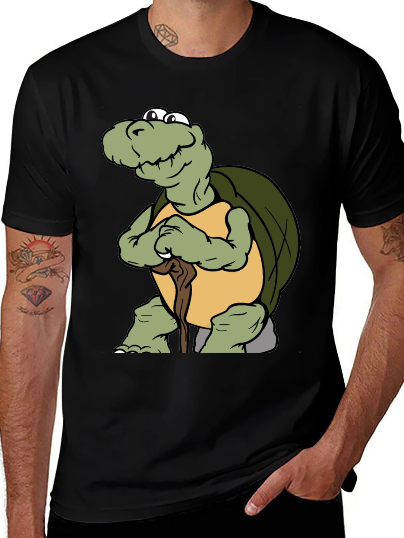 Turtle Cartoon Black T-Shirt