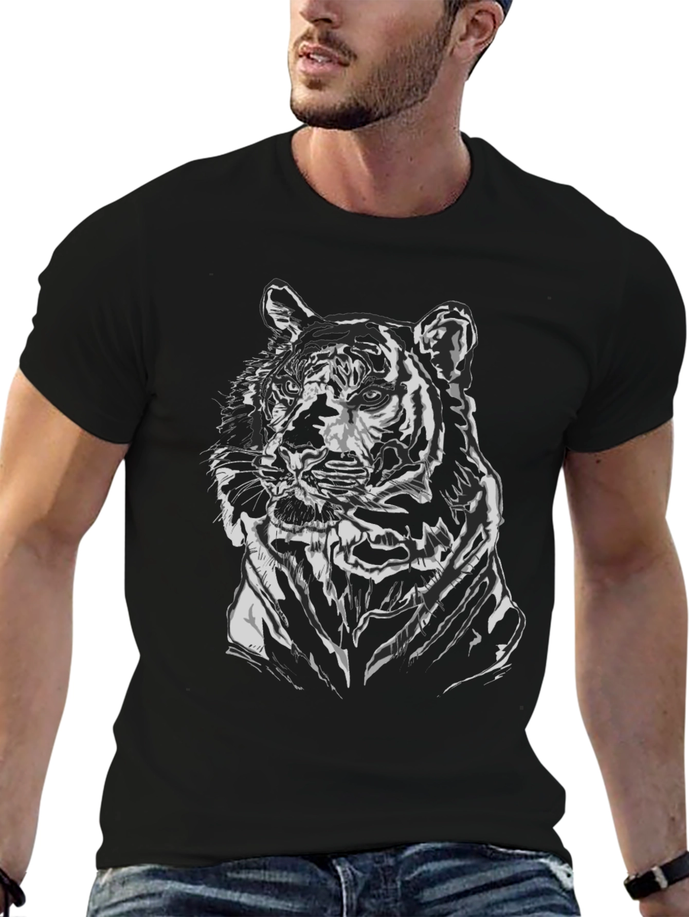 Black Tiger Graphic Tee - Cool Animal Print Shirt