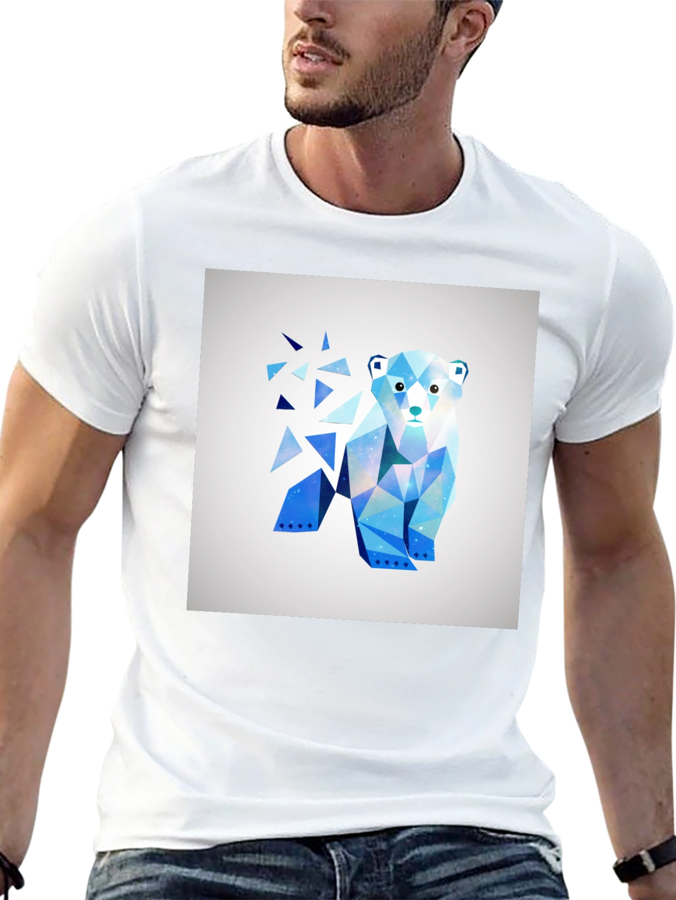 Geometric Polar Bear Graphic Tee - Modern Art Shirt