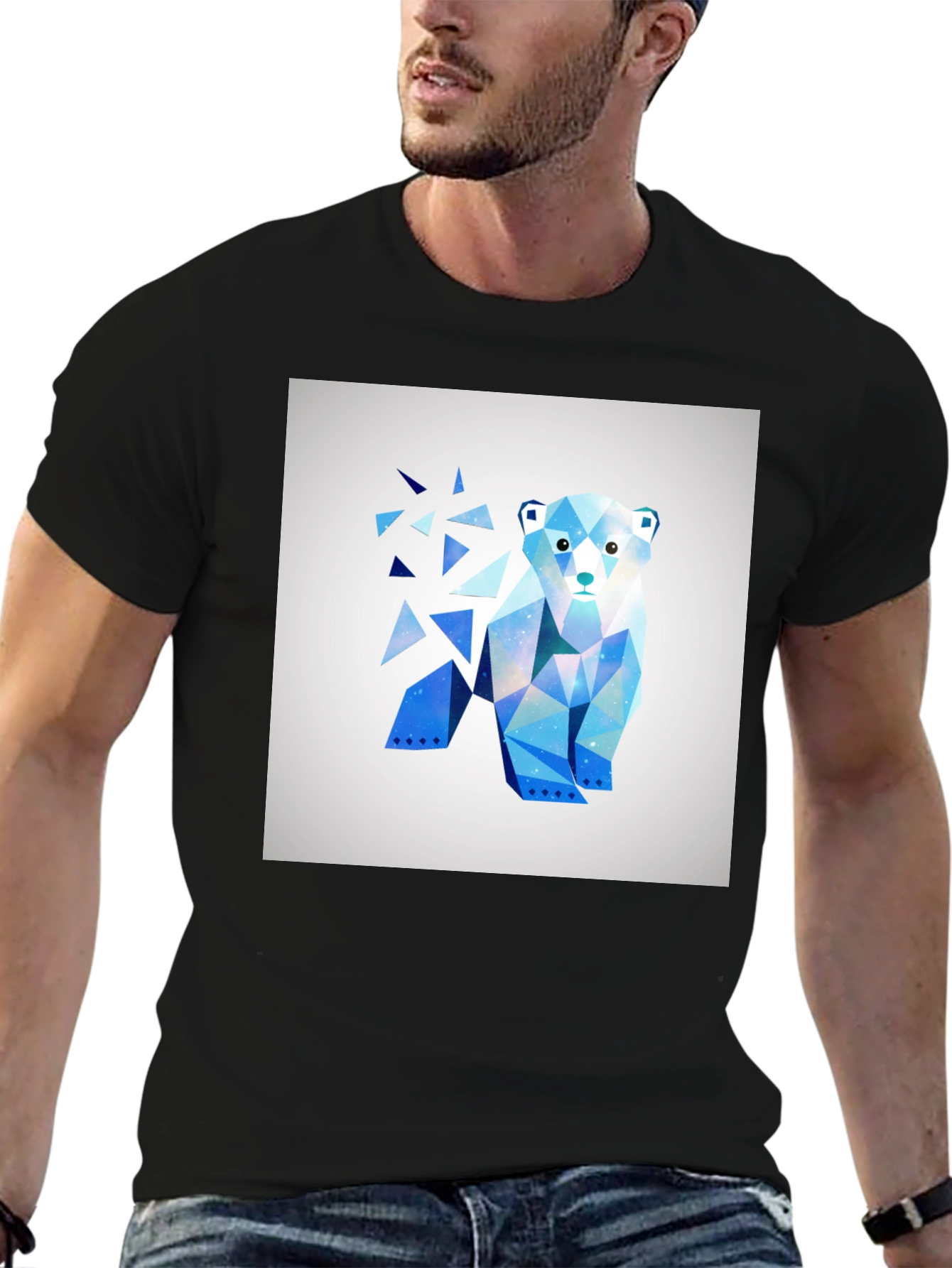 Geometric Polar Bear Graphic Tee - Modern Art Shirt