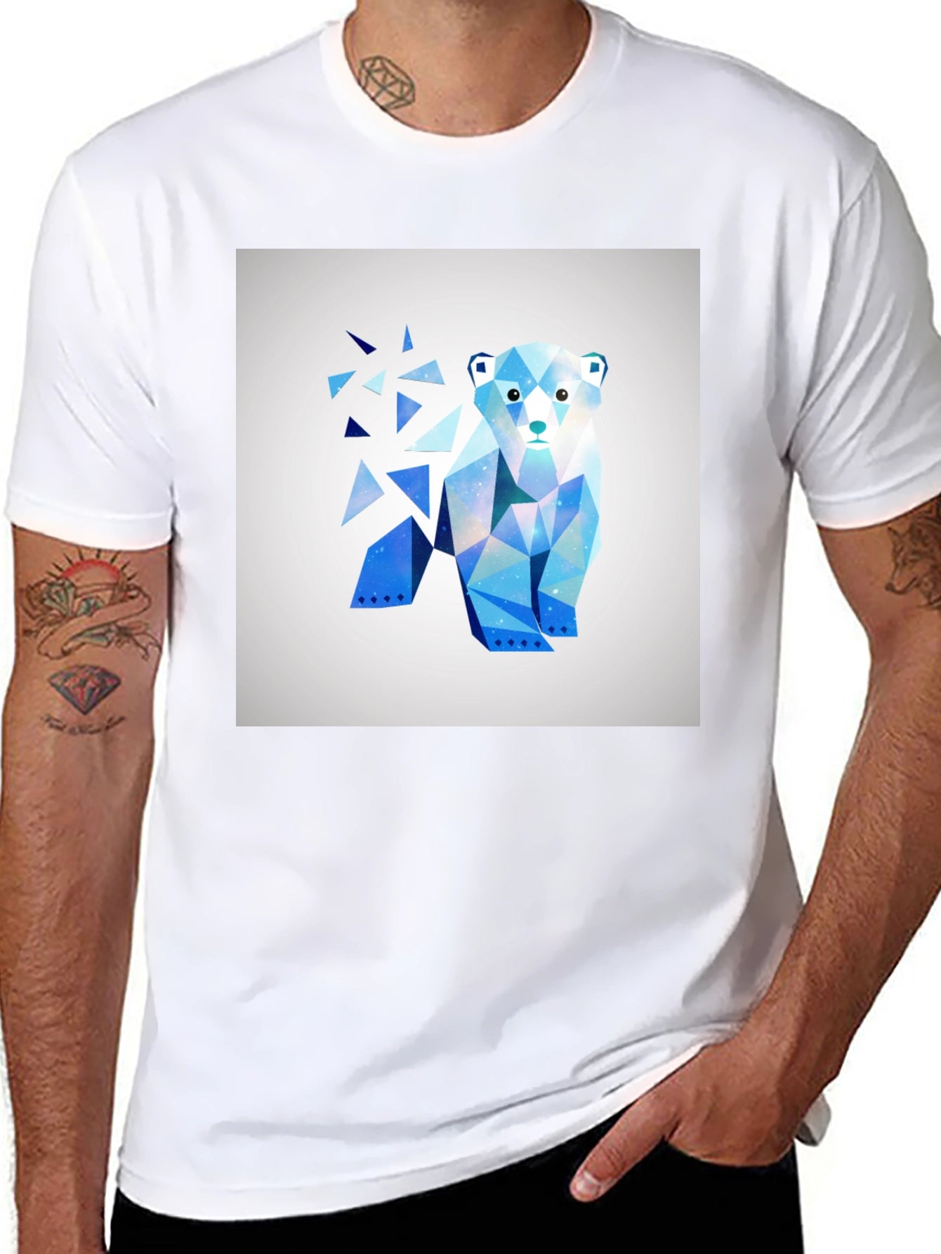 Geometric Polar Bear Graphic Tee - Modern Art Shirt