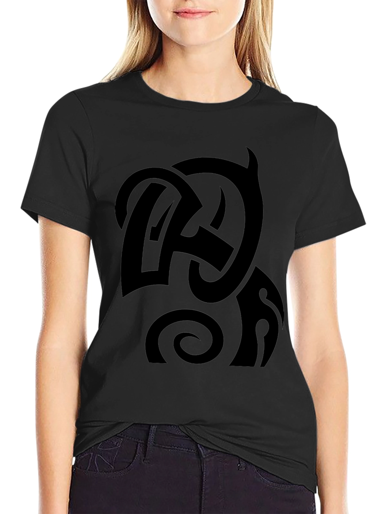Black Graphic Tee - Abstract Design