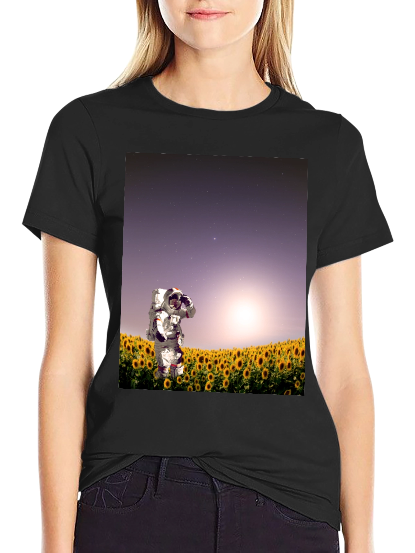 Astronaut Sunflower Field Graphic Tee