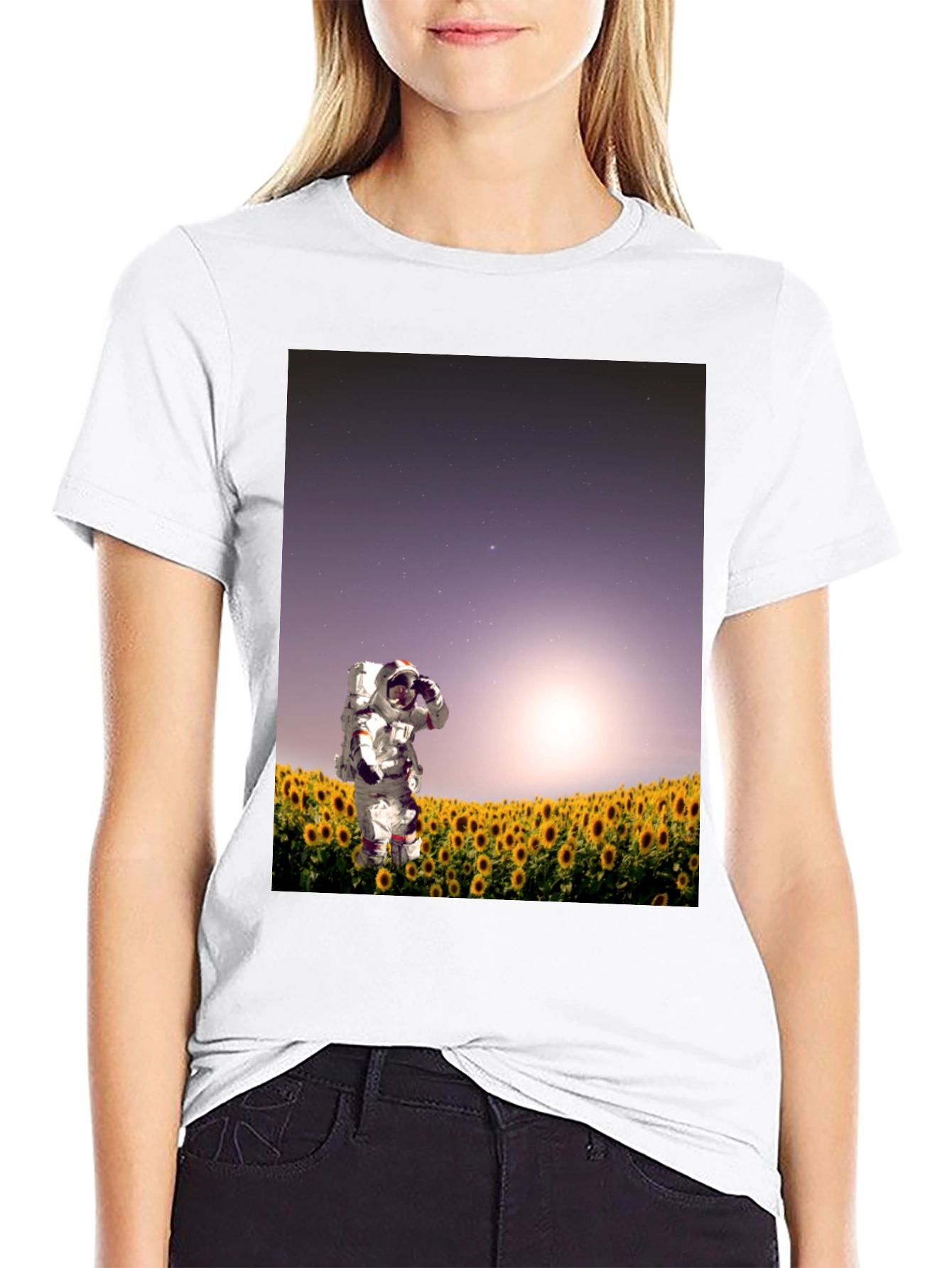 Astronaut Sunflower Field Graphic Tee