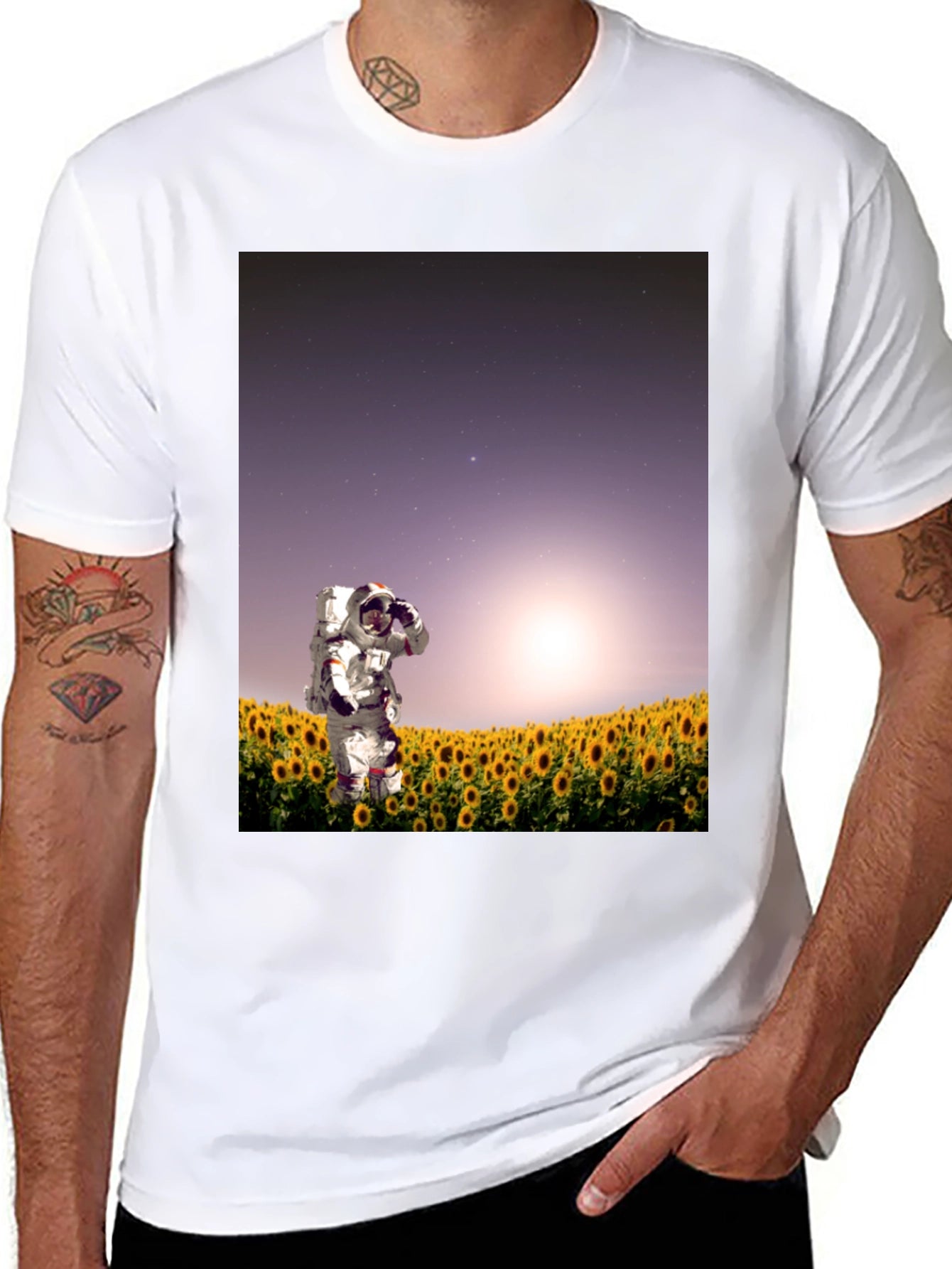Astronaut Sunflower Field Graphic Tee