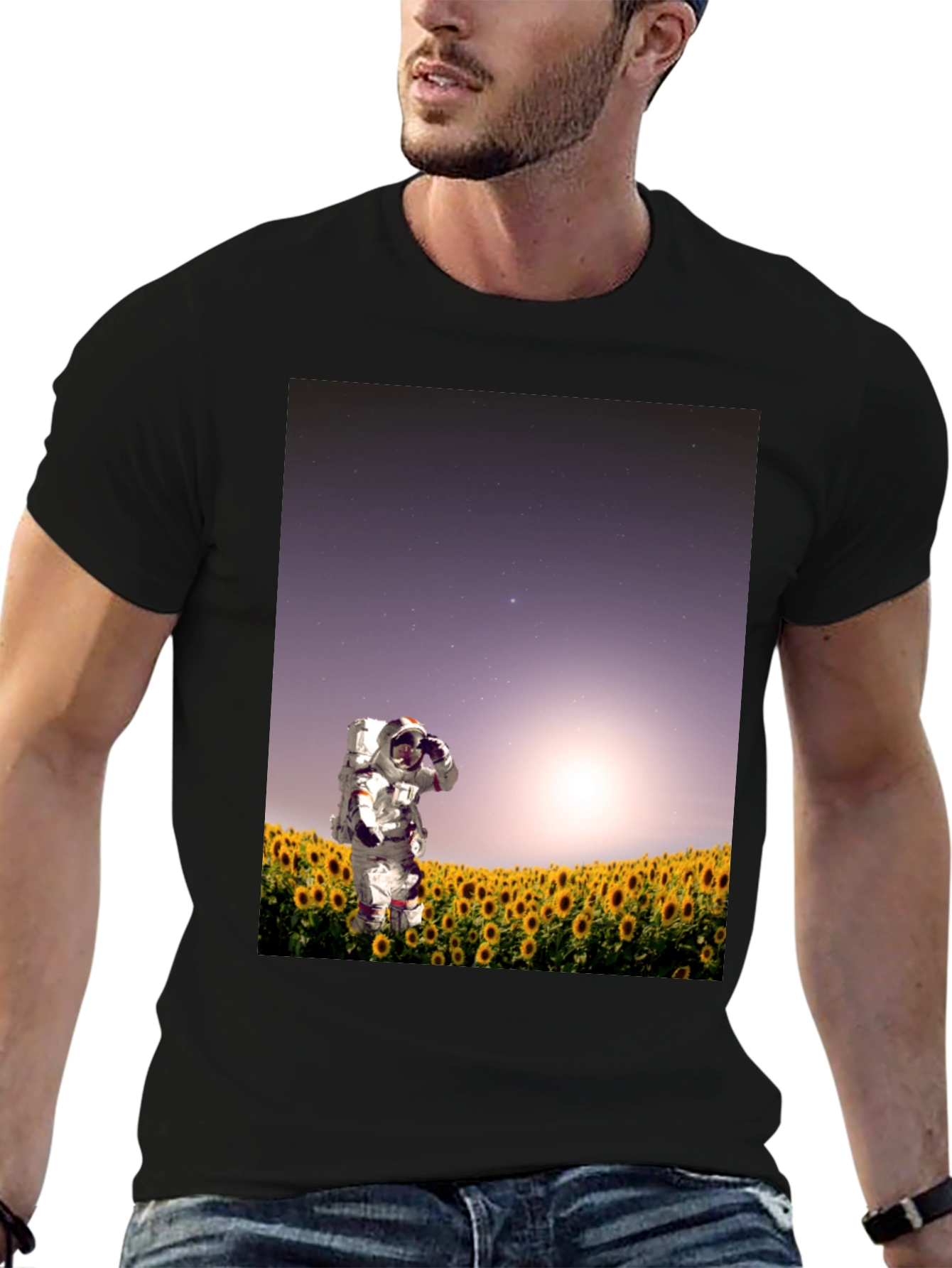 Astronaut Sunflower Field Graphic Tee