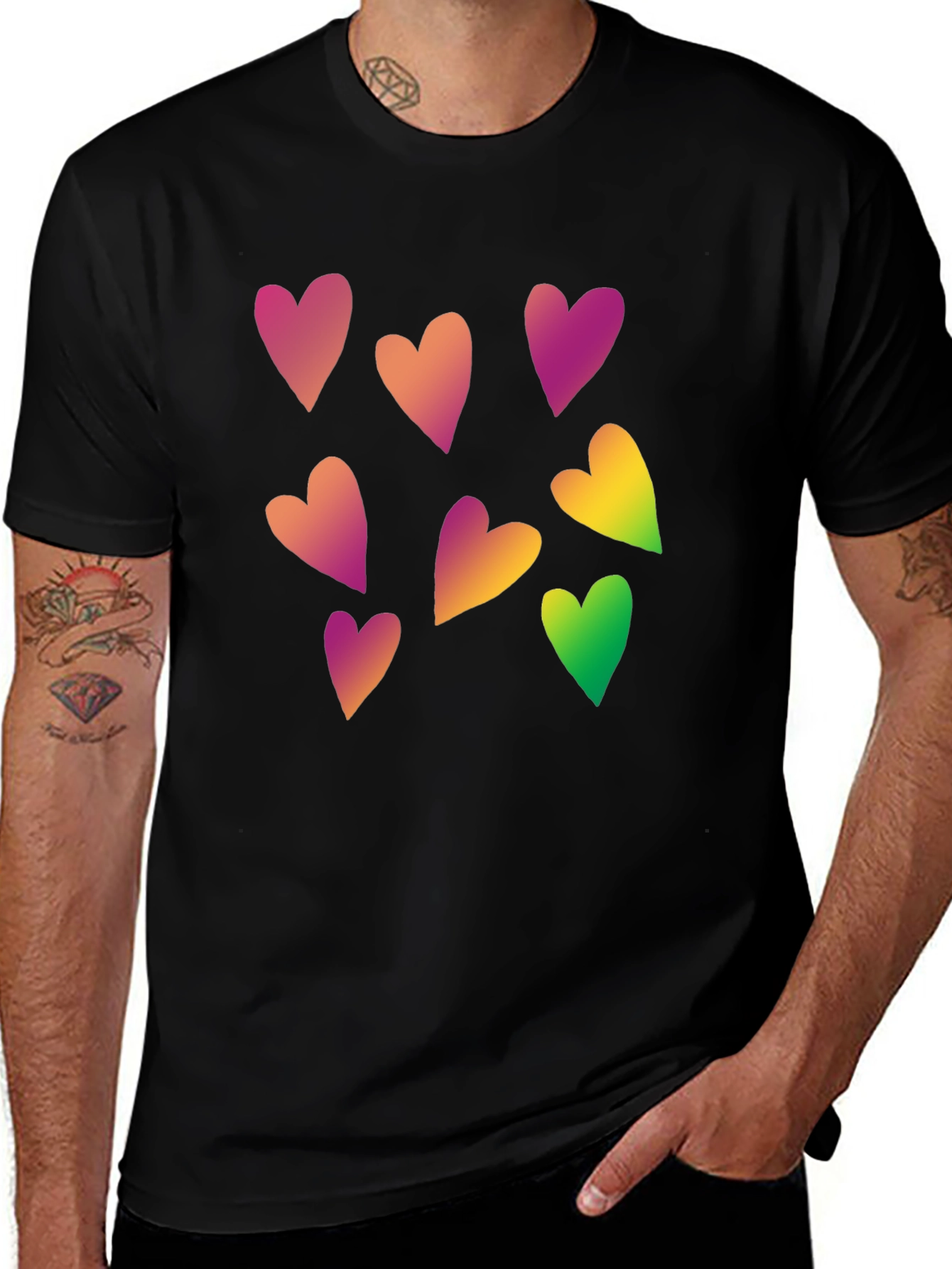 Heart Pattern Black Tee - Stylish Casual Wear