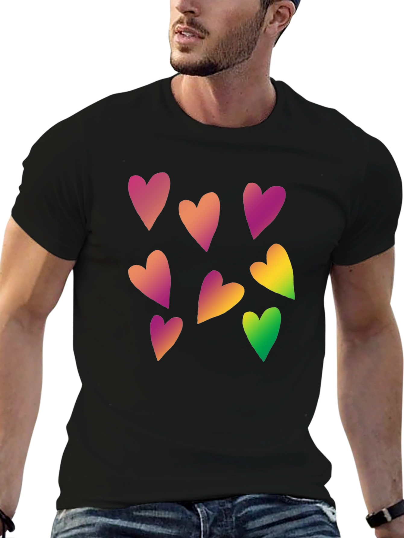Heart Pattern Black Tee - Stylish Casual Wear