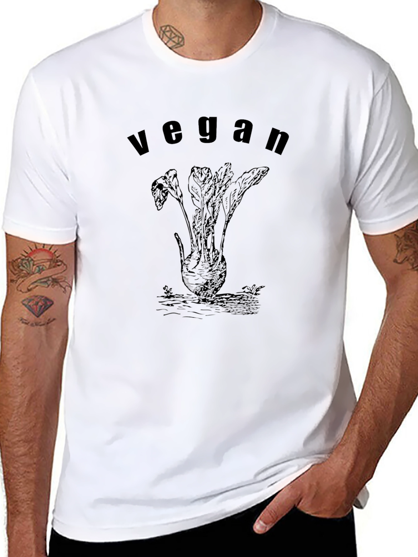 Vegan Root Vegetable Graphic Tee - Black Cotton