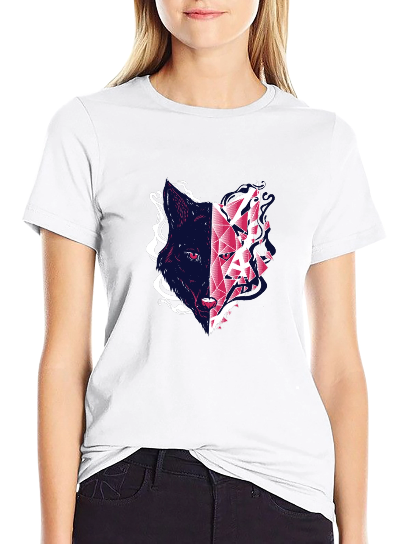 Abstract Wolf Graphic Tee - Modern Black T-Shirt