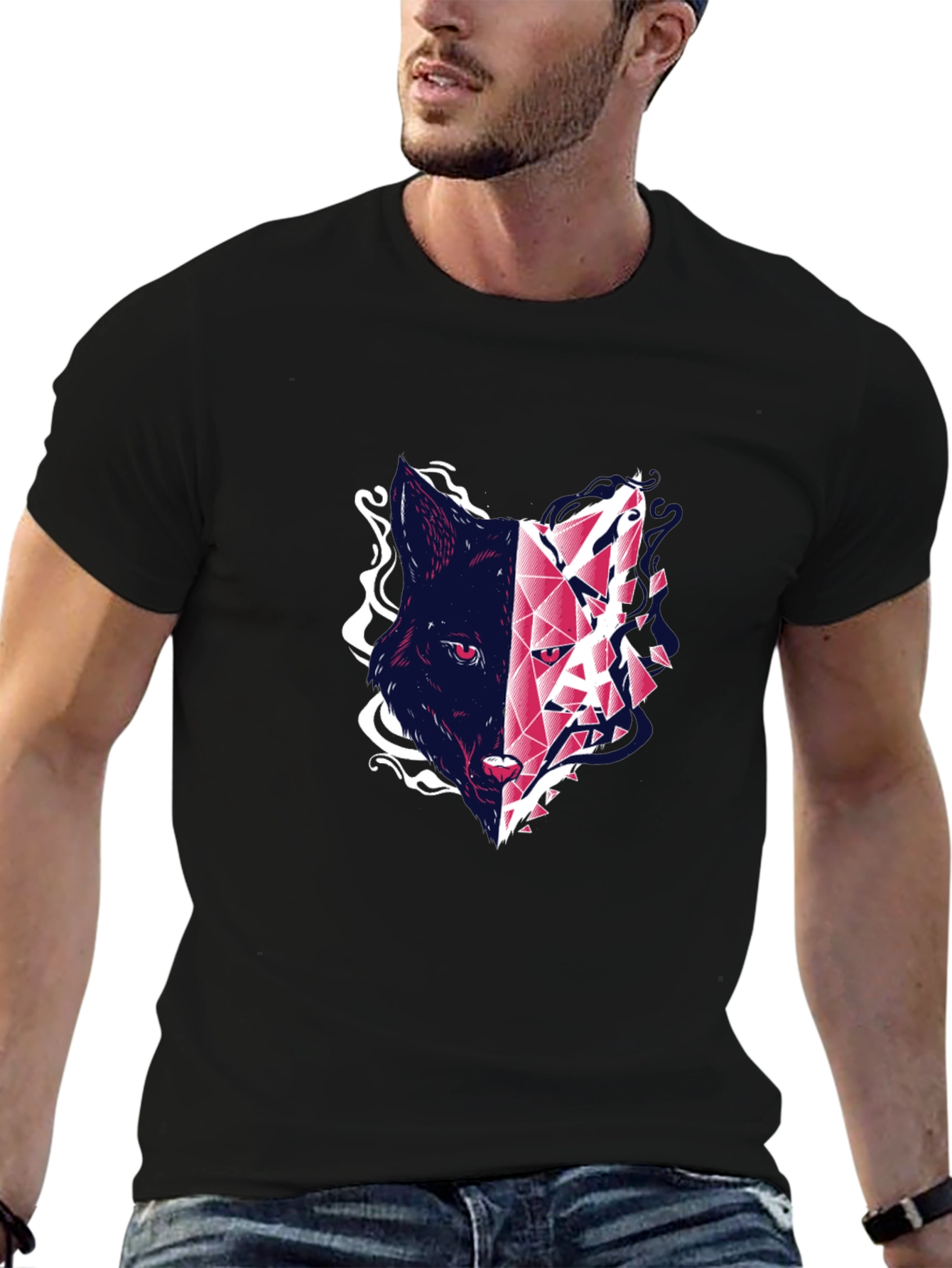 Abstract Wolf Graphic Tee - Modern Black T-Shirt