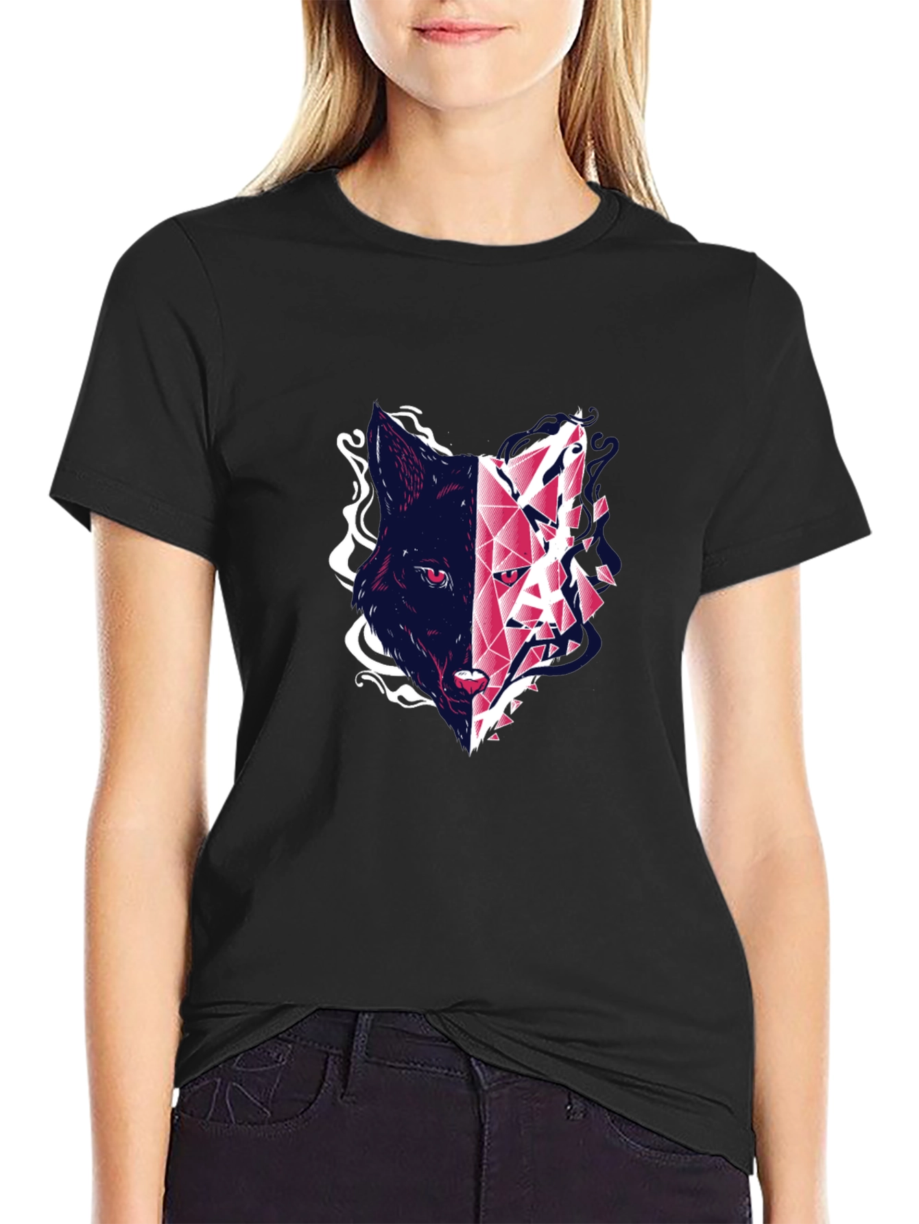 Abstract Wolf Graphic Tee - Modern Black T-Shirt