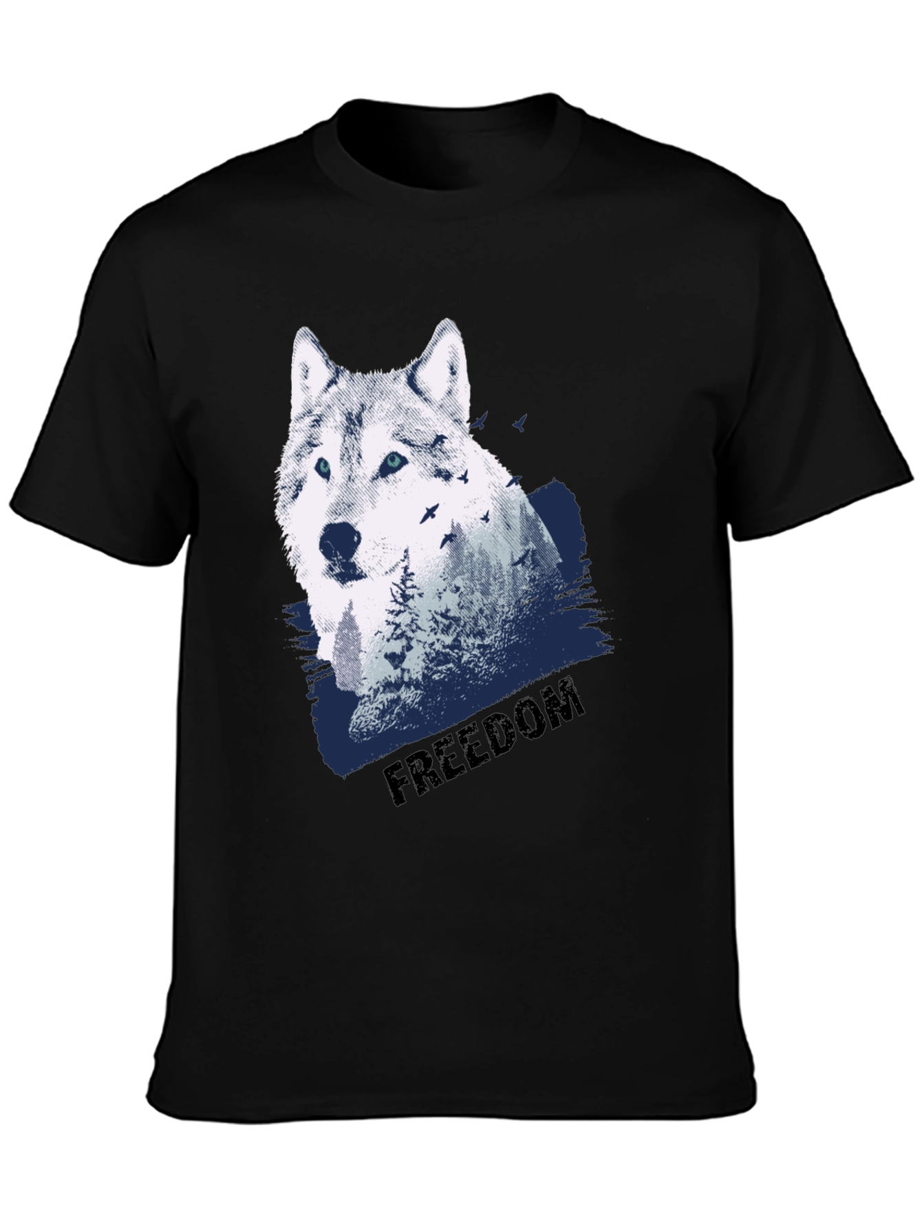 Mens Black Wolf Graphic T-Shirt - Freedom Design