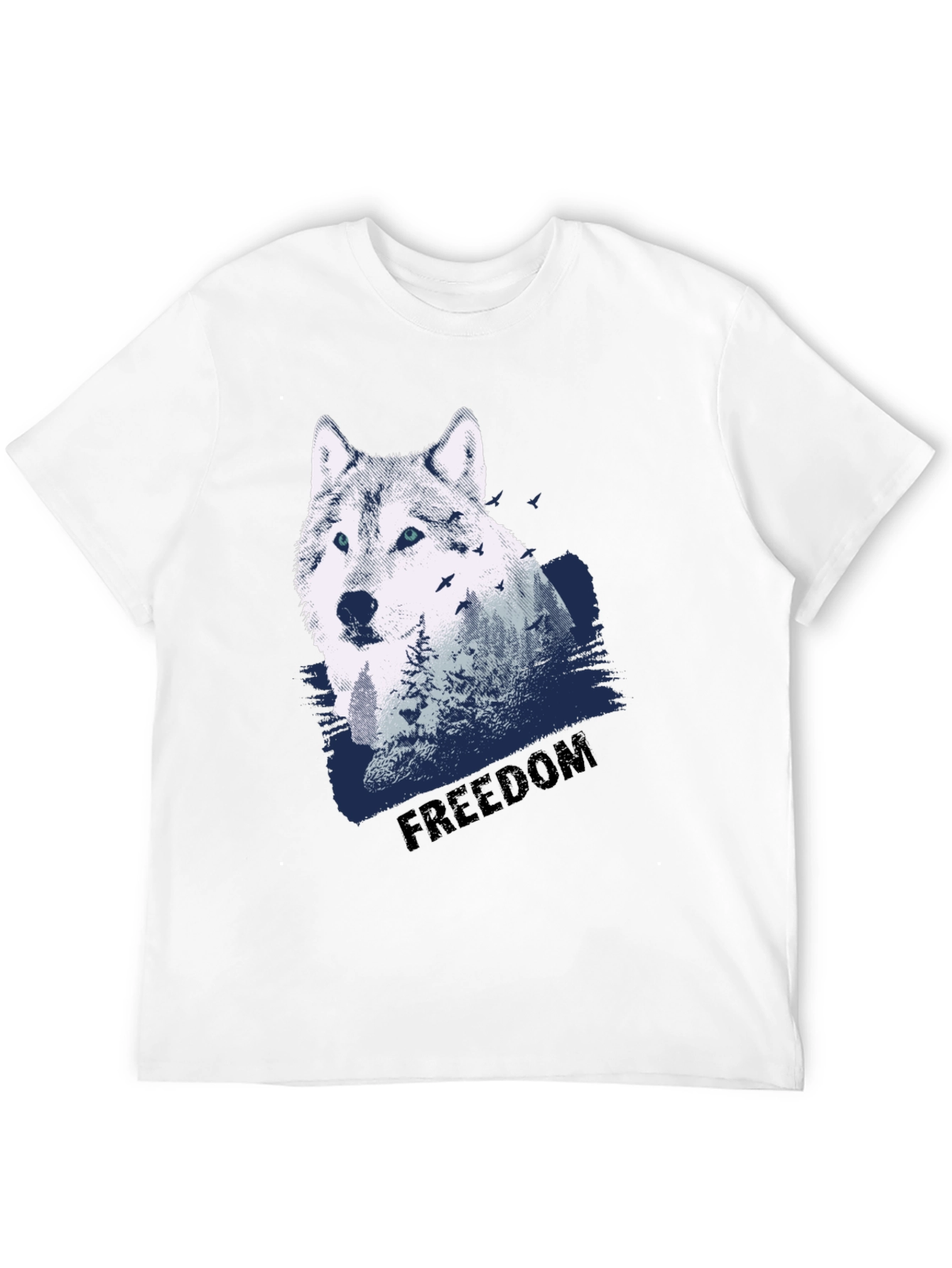 Mens Black Wolf Graphic T-Shirt - Freedom Design