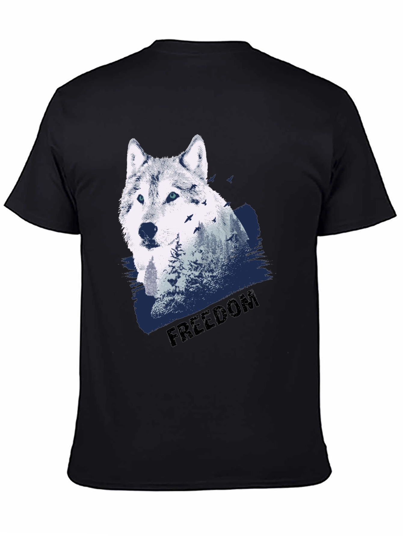 Mens Black Wolf Graphic T-Shirt - Freedom Design